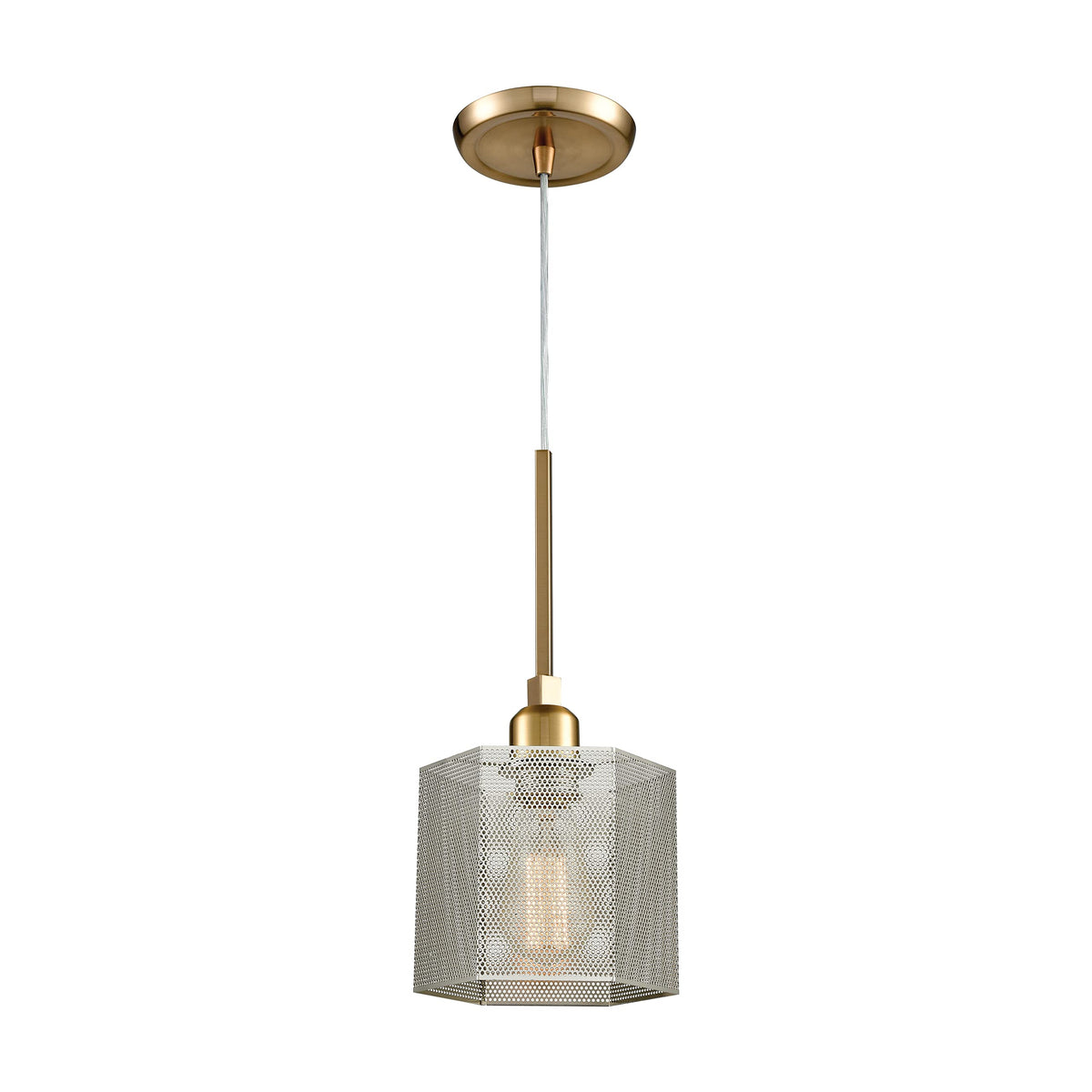 Elk Home Compartir Mini Pendant - 1-Light In Satin Brass Finish, With Polished Nickel Perforated Metal Shade, Modern/Contemporary Style