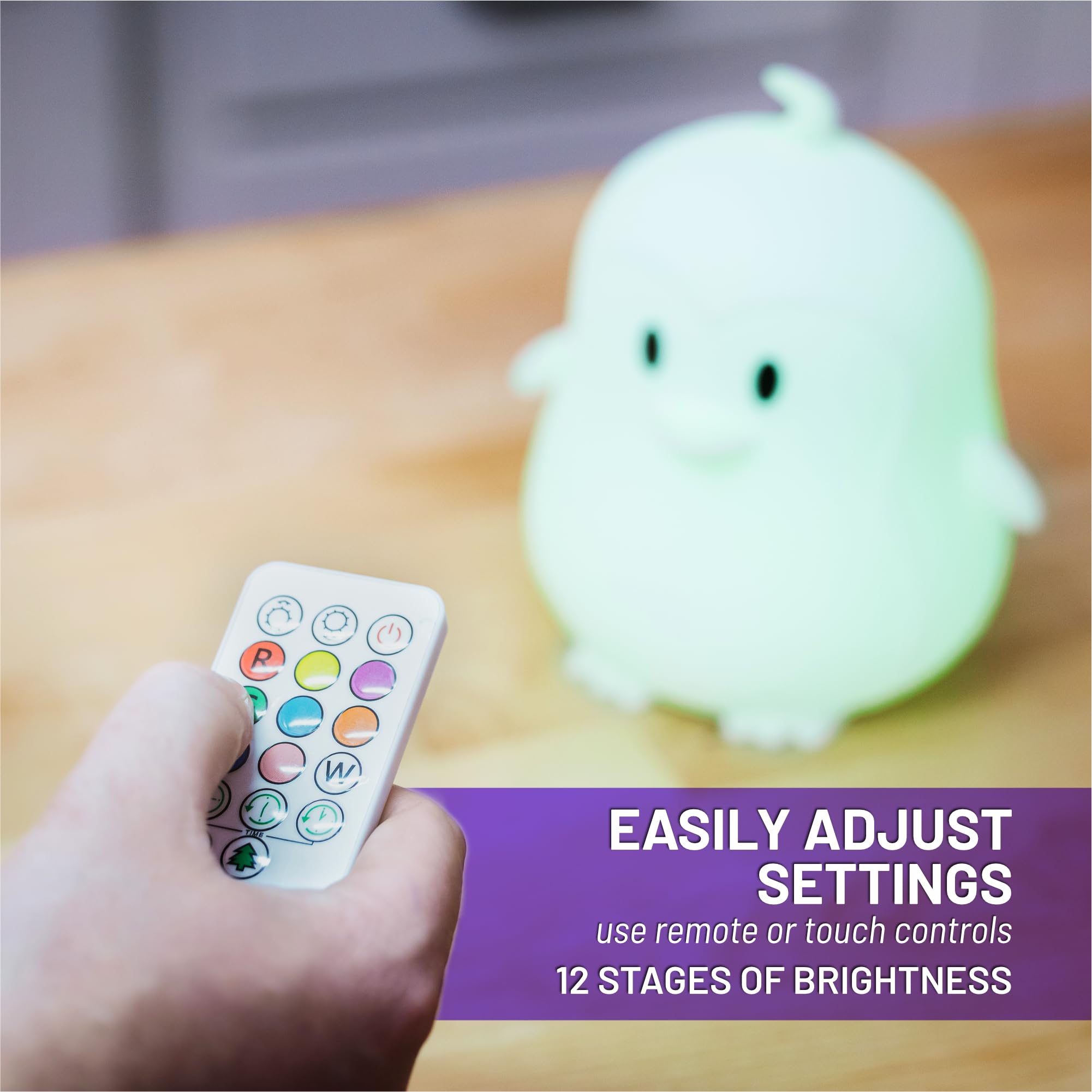 Lumipets Penguin Night Light, Color Changing, USB Charging, Remote Control, Silicone Rubber, Multicolor, Model LumiPets21