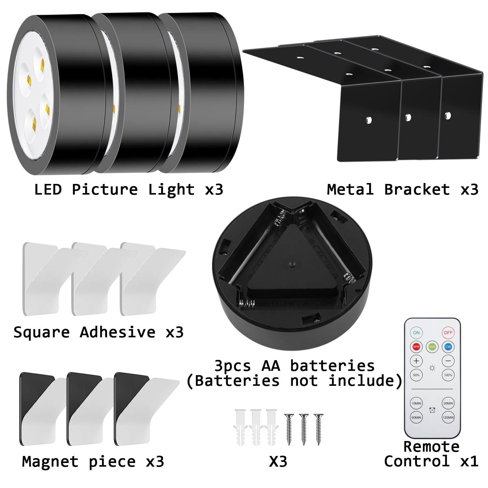 Libuam Wireless Battery Operated discomfort-reducingting Light With Remote Control 3 Lighting Modes Magnetic Led Art Display Light For Picture Frame  Dimmable And Timer  Wall Decor Display Light 3Pack Black