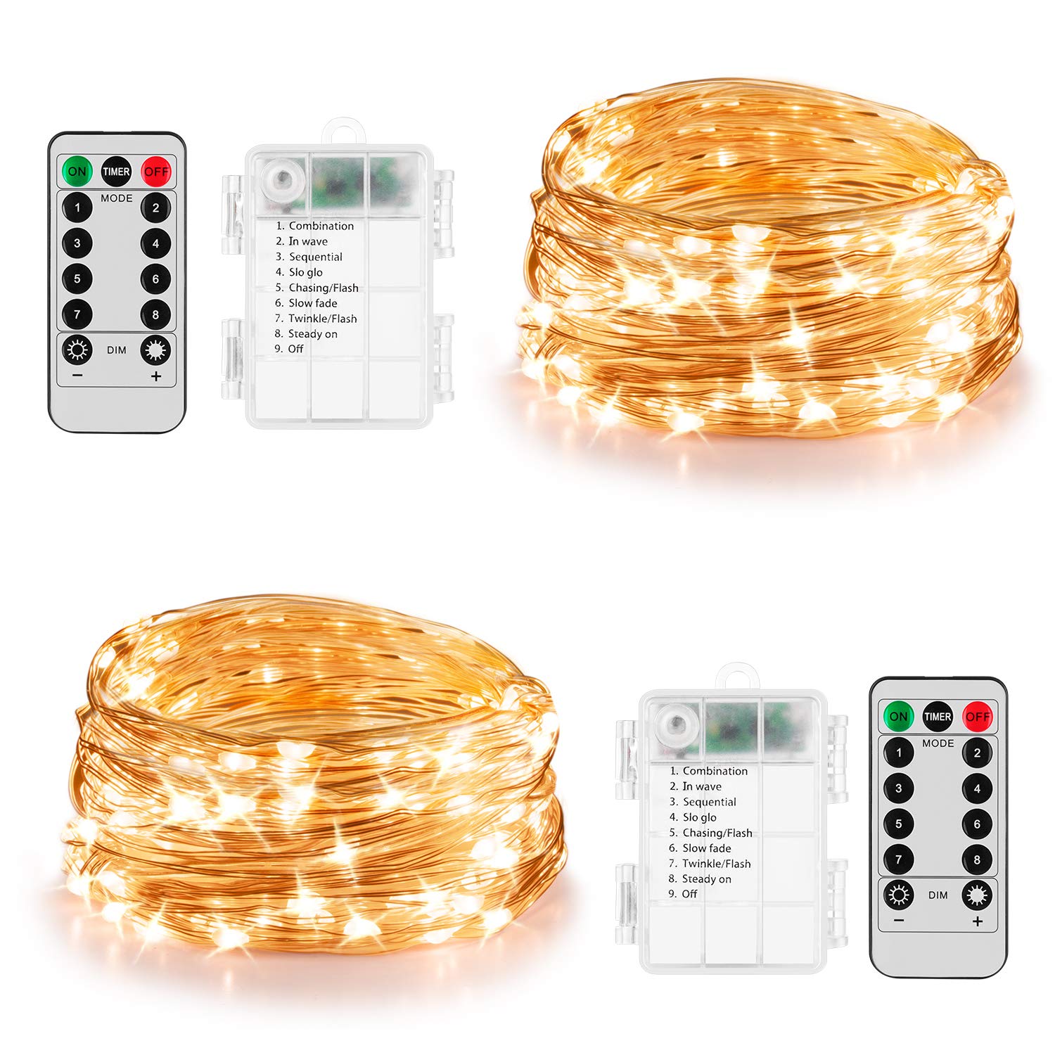 Koxly 2 Pack 20ft 60 Led Fairy Lights with Remote Timer Waterproof Christmas Decor Battery Operated Twinkle Firefly Lights for B