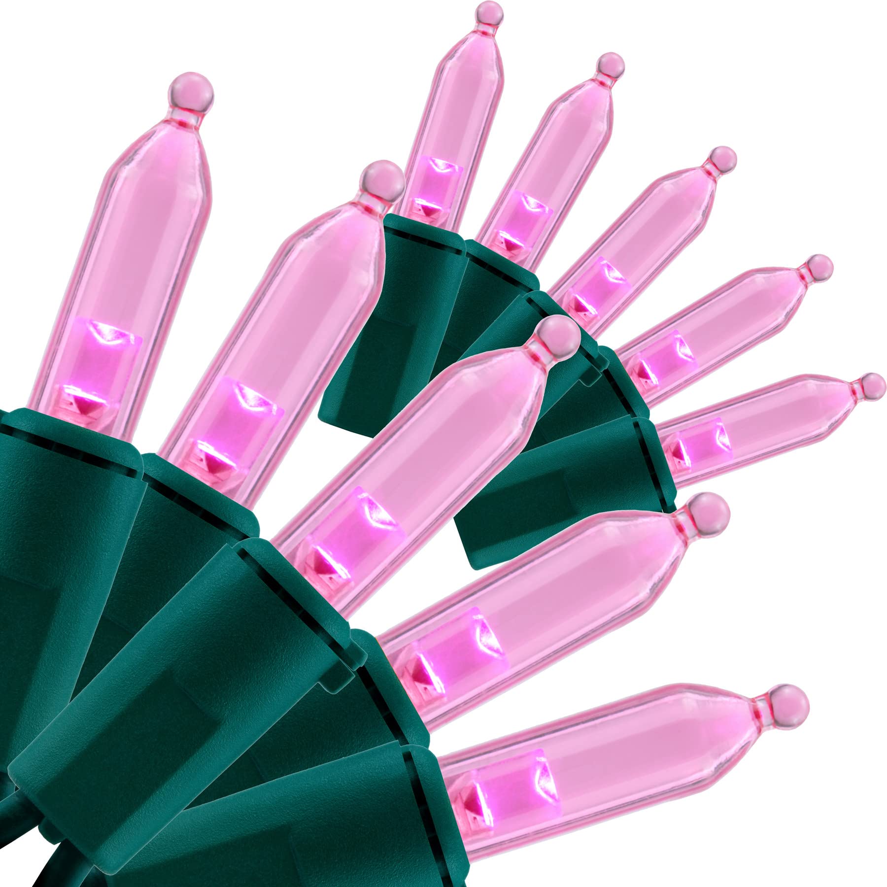 YULETIME Pink LED Christmas Lights 200 Count 50 ft, Pack of 2 Strands 25 ft 100 Lights UL Certified String Light Set (Pink)