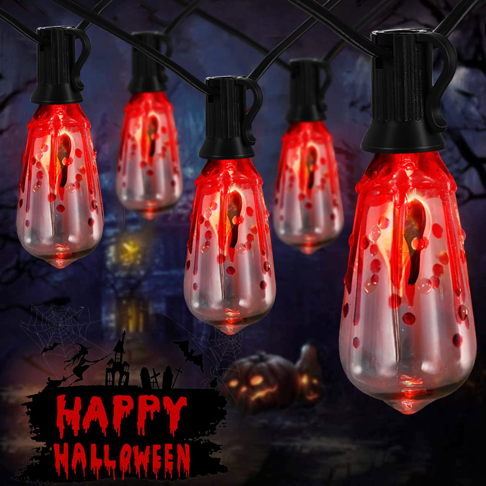 Cbebew 10Ft Flicker Flame Halloween String Lights With 10 Led Bulbs - Spooky Outdoor Decoration