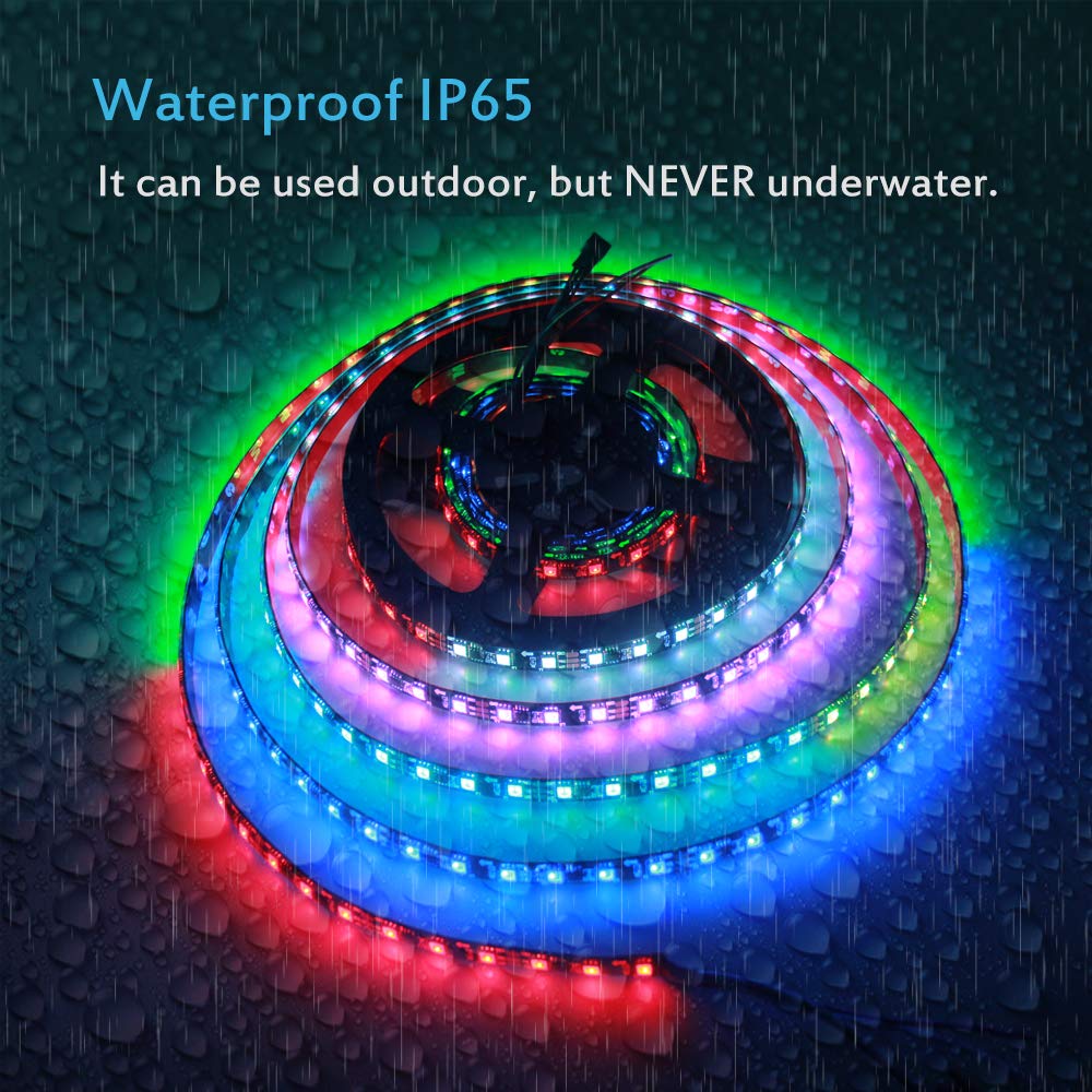 ALITOVE RGB LED Strip Lights 16.4ft 300 LEDs WS2811 IP65 Waterproof Black FPCB