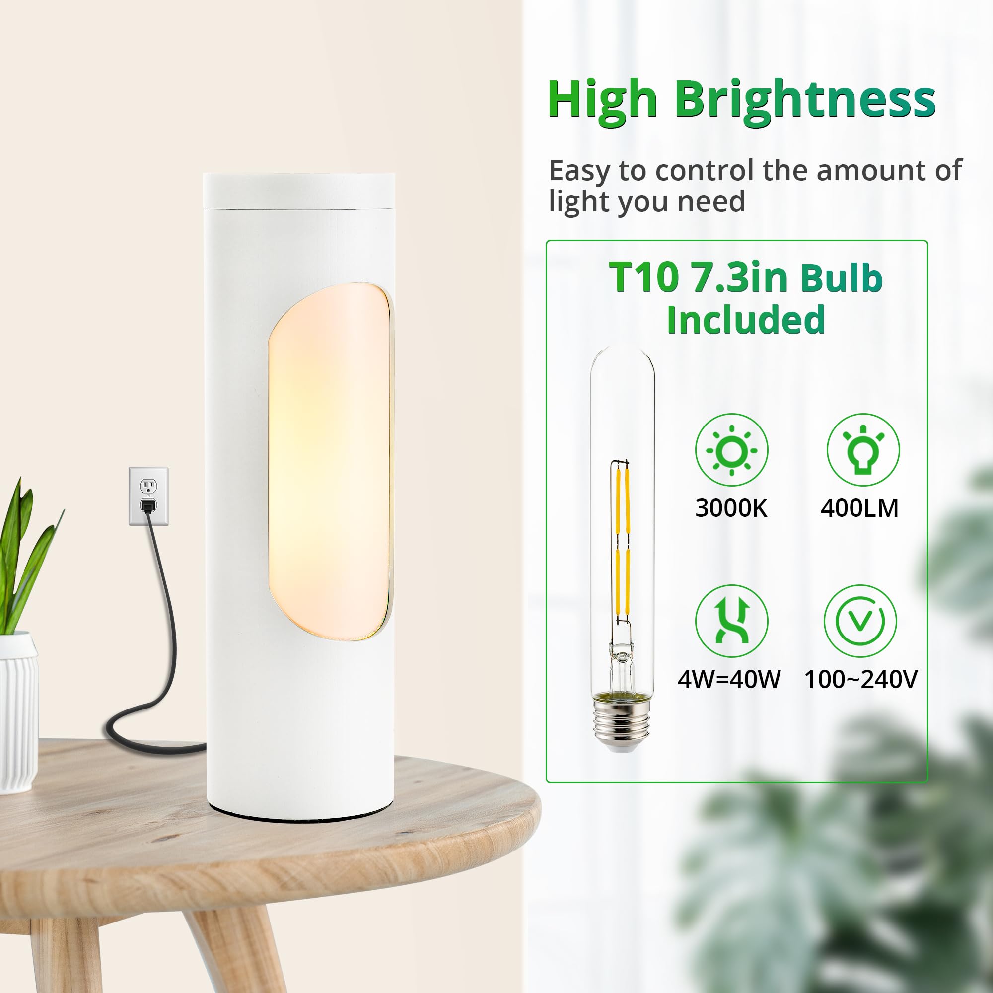 Lediary Kosher Lamp, Reading Lamp For Shabbos, White Table Lamps And Nightlight For Living Room Bedroom, T10 Bulb Included (4W E