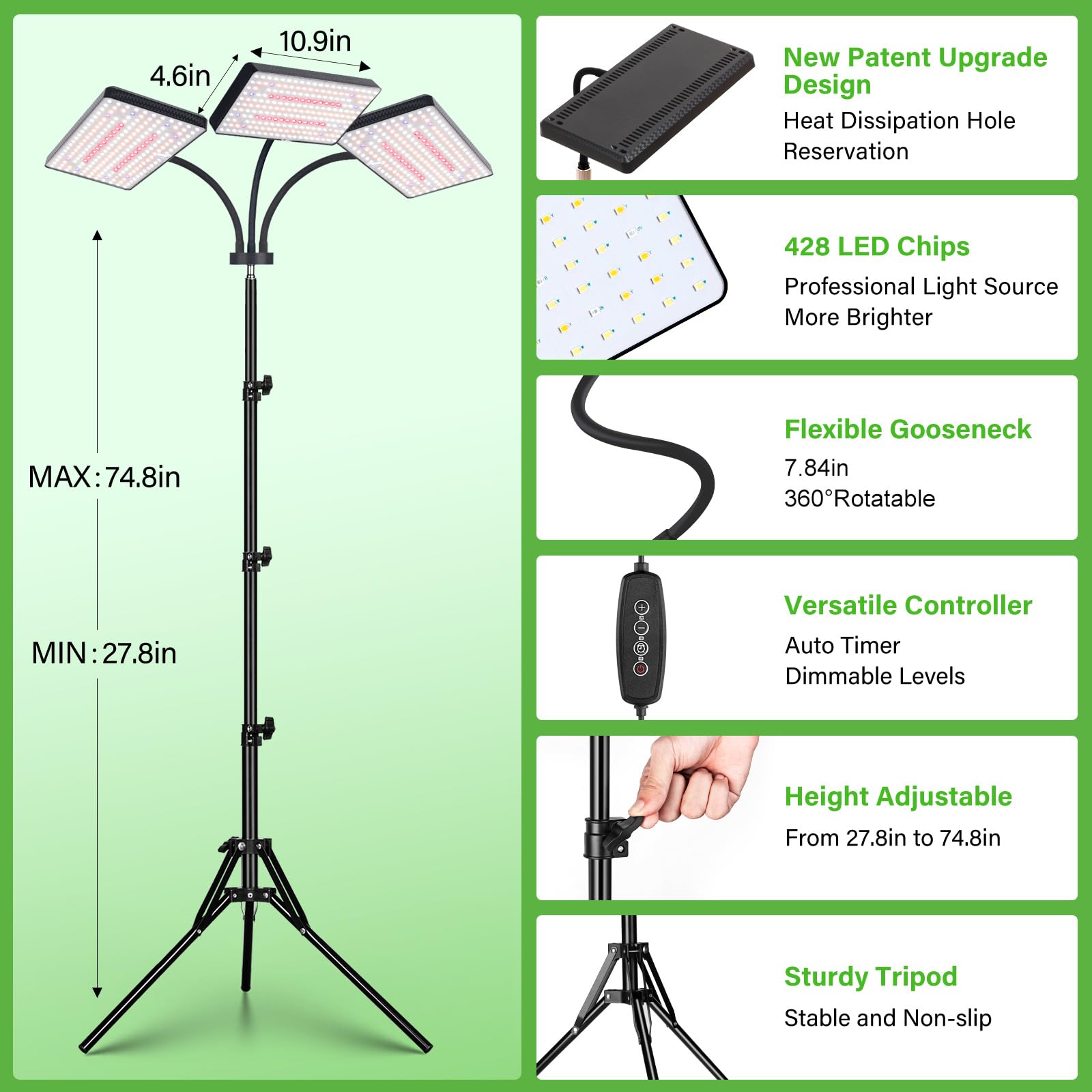 2024 Lbw Grow Lights For Indoor Plants With Stand, 642 Leds Full Spectrum Standing Plant Light, Tall Floor Plant Lamp With 3/6/12H Timer, 6 Brightness, 3 Modes, 63 &quot; Adjustable Tripod