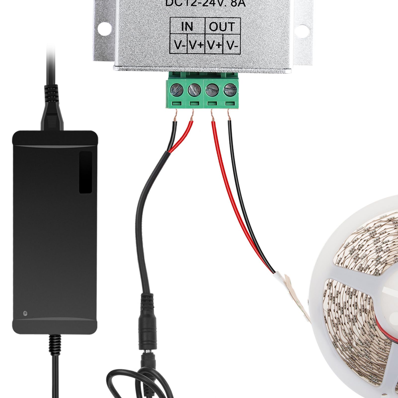 SUPERNIGHT 12V Dimmer Switch, Aluminium Knob Controller for LED Strips, Single Channel, 8A, Silver, Model H&PC-70458