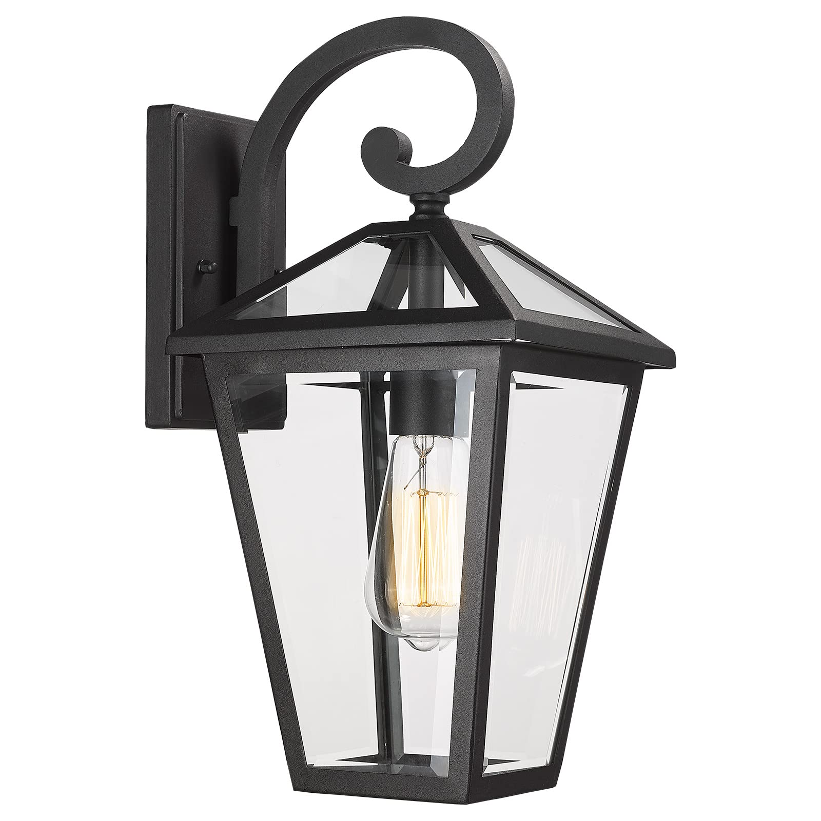 Luminzone Outdoor Wall Lantern, Waterproof Glass, Medium Size, Black, Model 7H1B-M BK