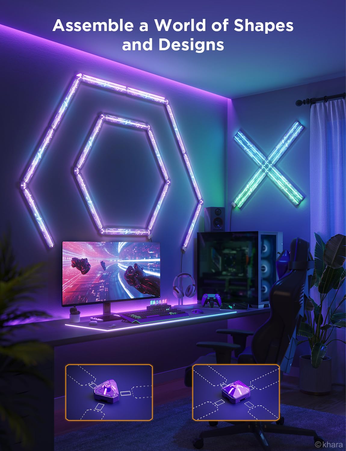 Govee Gaming Wall Light Expansion Kit - 2 Light Sections, Purple, Model H1063F, Expandable Up to 12 Sections