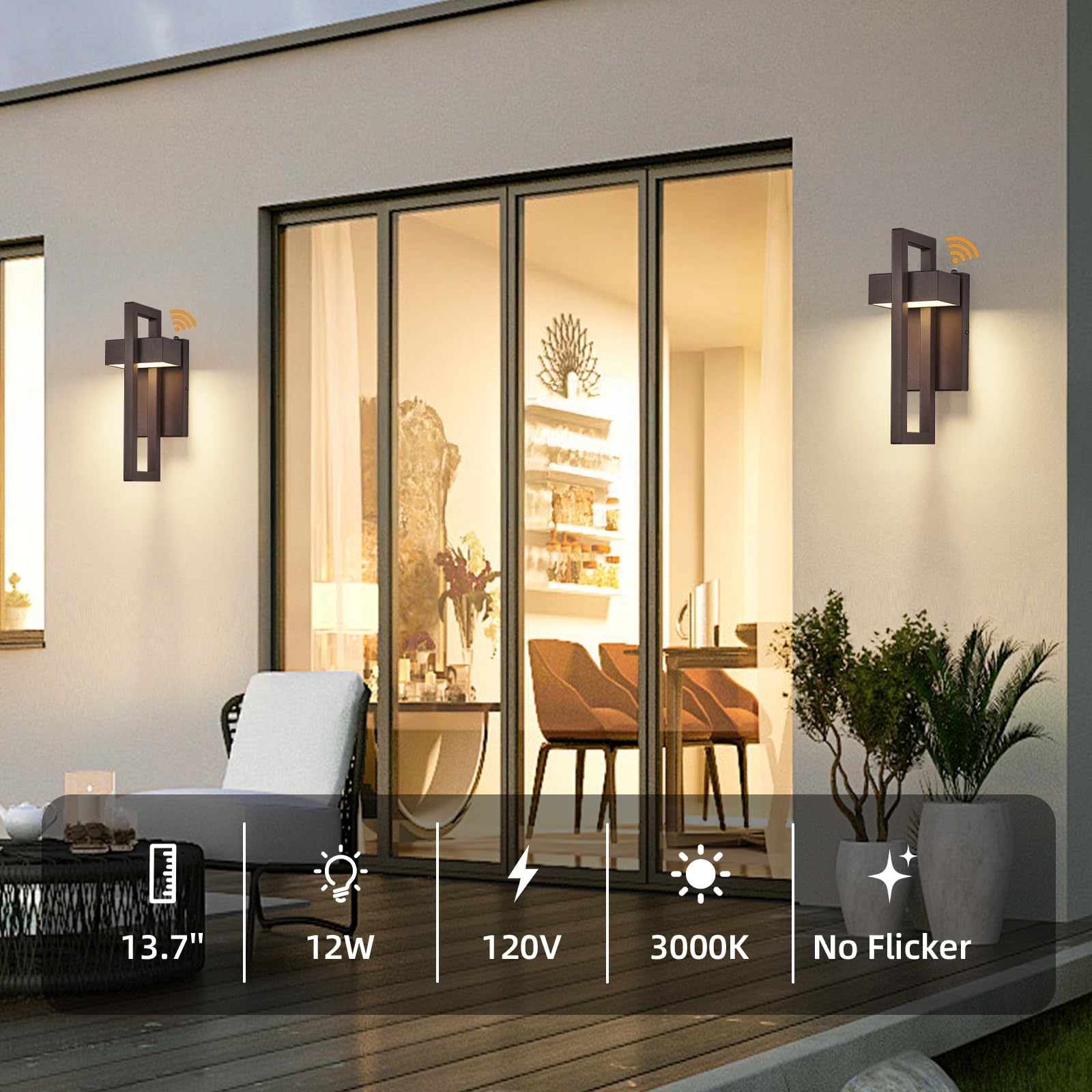 tewei LED Outdoor Wall Sconce, Dusk to Dawn, Metal, Warm White 3000K, Brown, 2 Pack