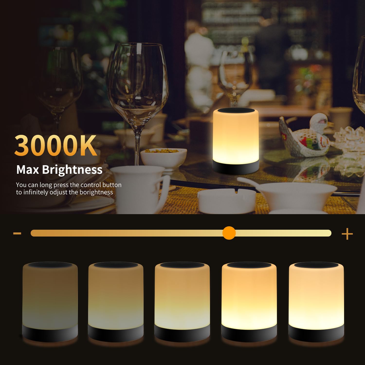 OORUN Touch Bedside Table Lamp, 13 RGB Colors, 5 Brightness Levels, USB Rechargeable, 3.74inD x 3.74inW x 4.8inH