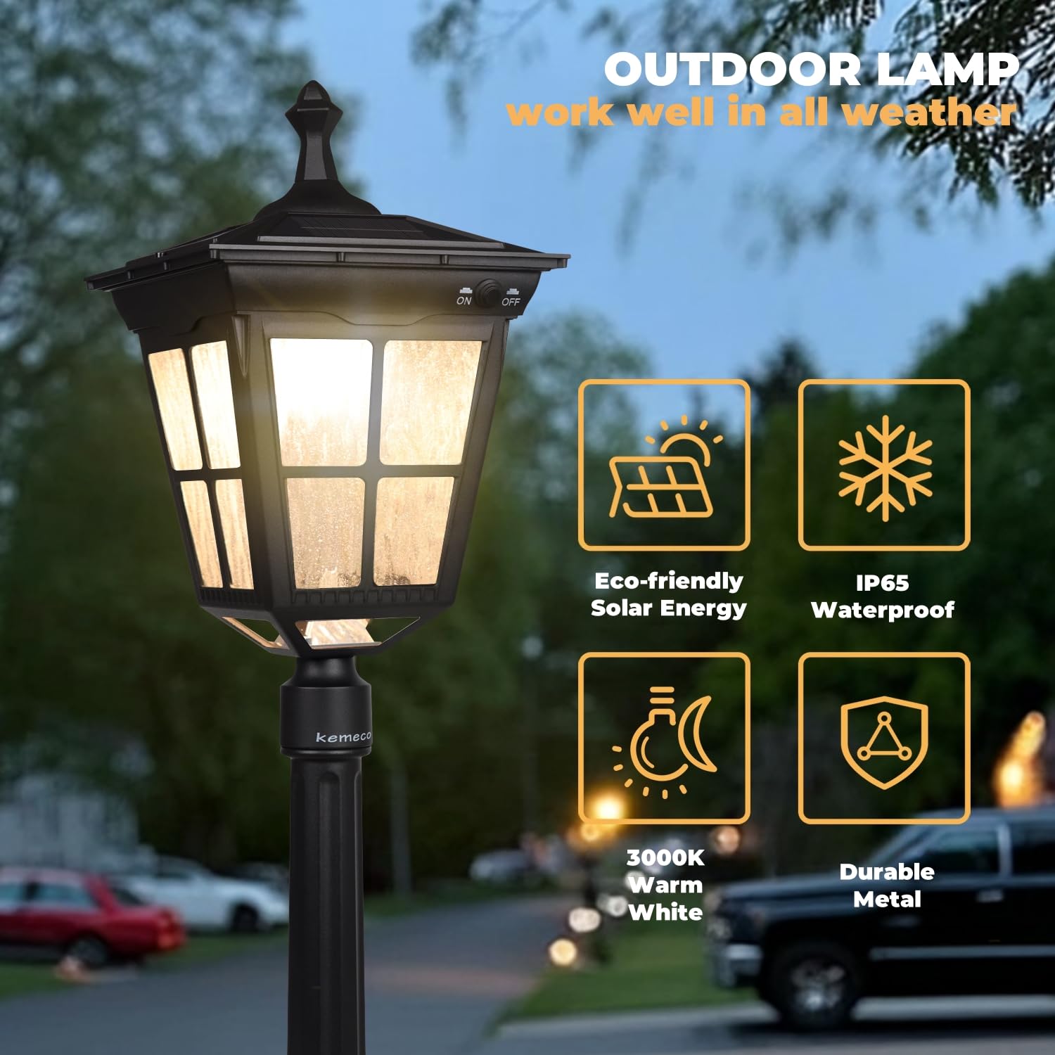 Kemeco Solar Post Light ST4311AHP - Dusk to Dawn Outdoor Lamp with Planter, Black, for Lawn, Garden, Patio, Deck, Walkway Decor