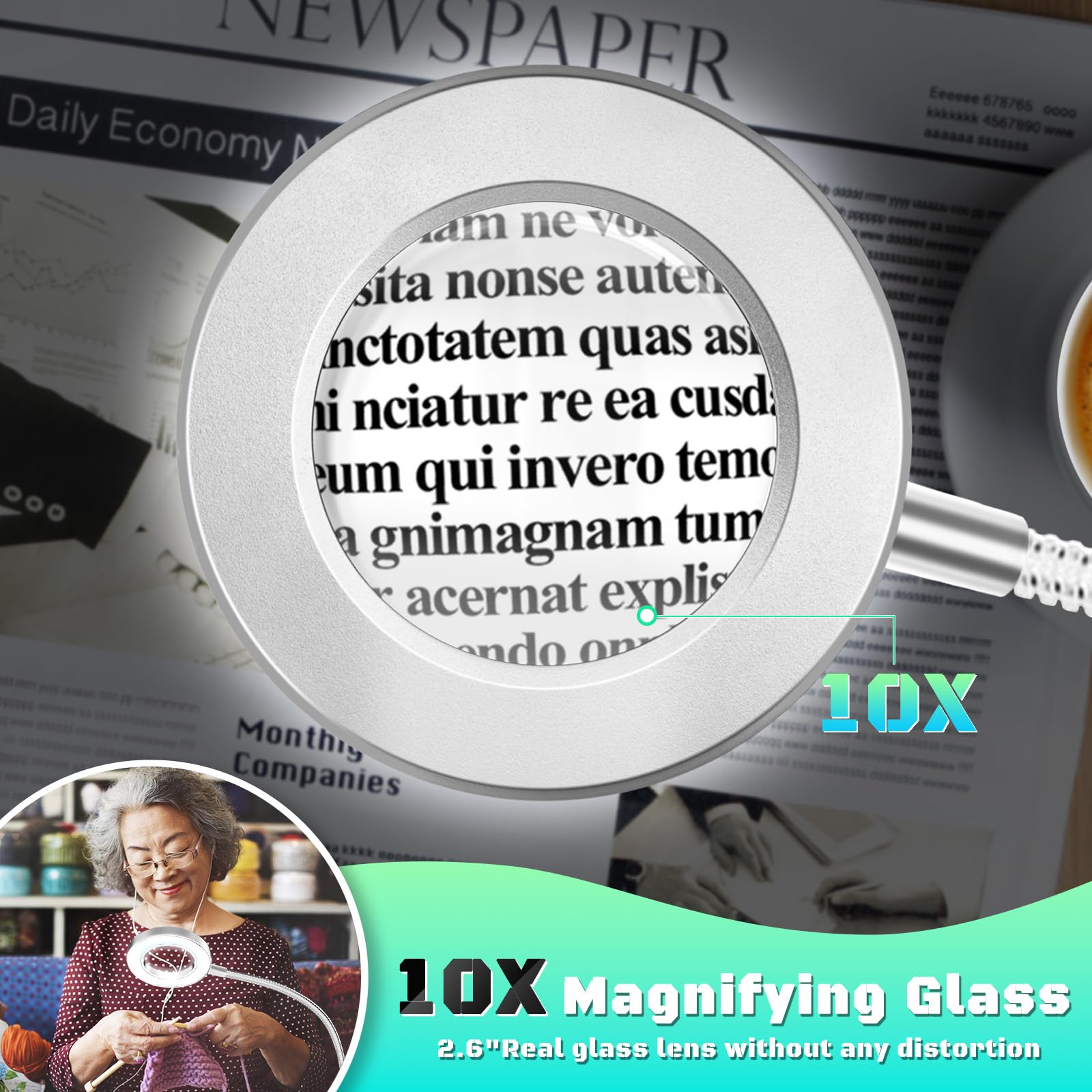 Nzqxjxz 10X Magnifying Glass With Light, Clip On Mganifier With Light, 48 Led Desk Lmap Magnifying Glass Wtih Clamp, 3 Modes Dim