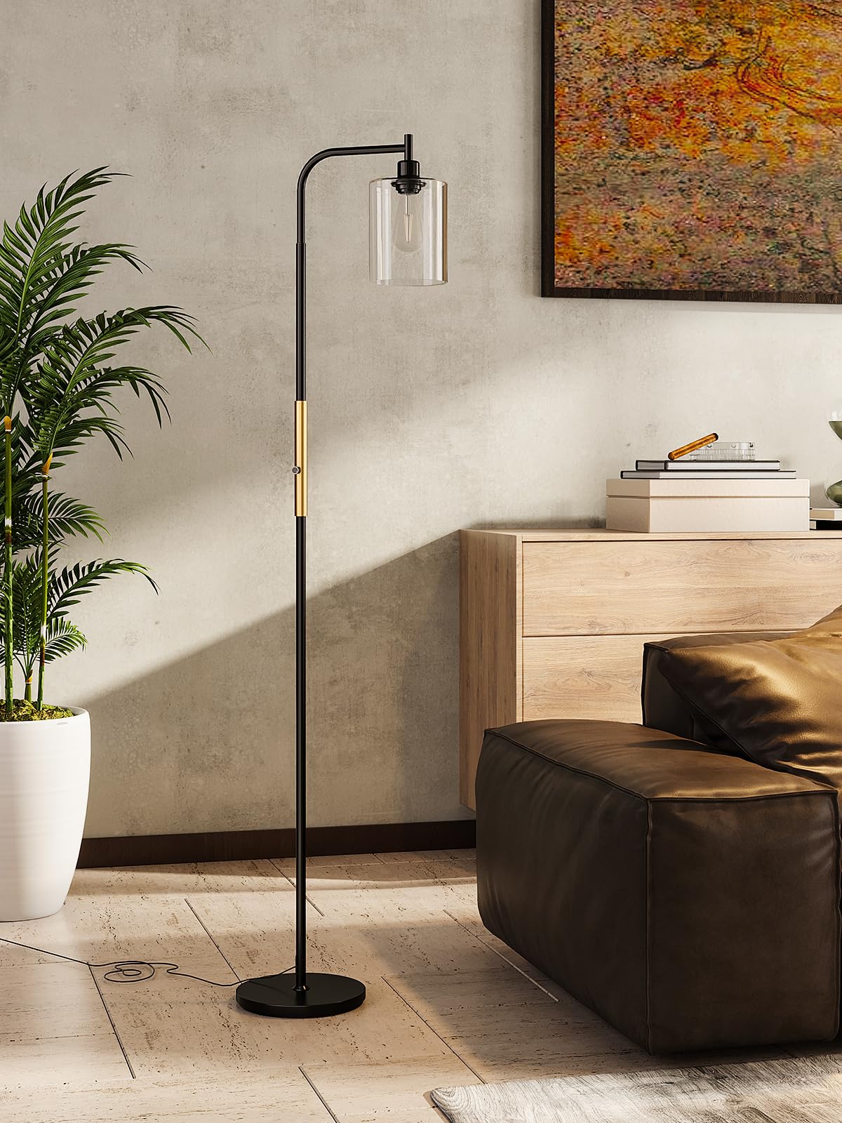 Addlon Floor Lamps For Living Room With Glass Shade, Dimmable Floor Lamp Industrial Lamp With Bright Led Bulb, Standing Lamp For