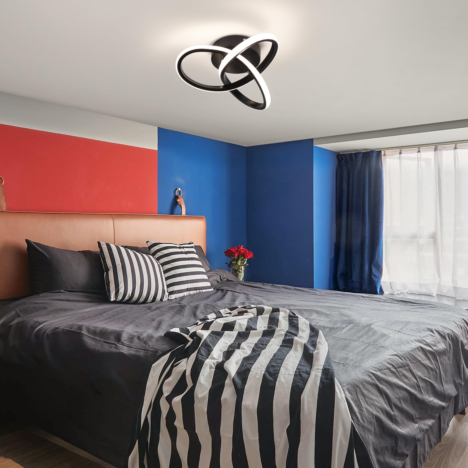 CANEOE Modern LED Ceiling Light Fixture - Black, 4500K Daylight White, Semi Flush Mount, Curved Design for Hallway, Bedroom, Kitchen