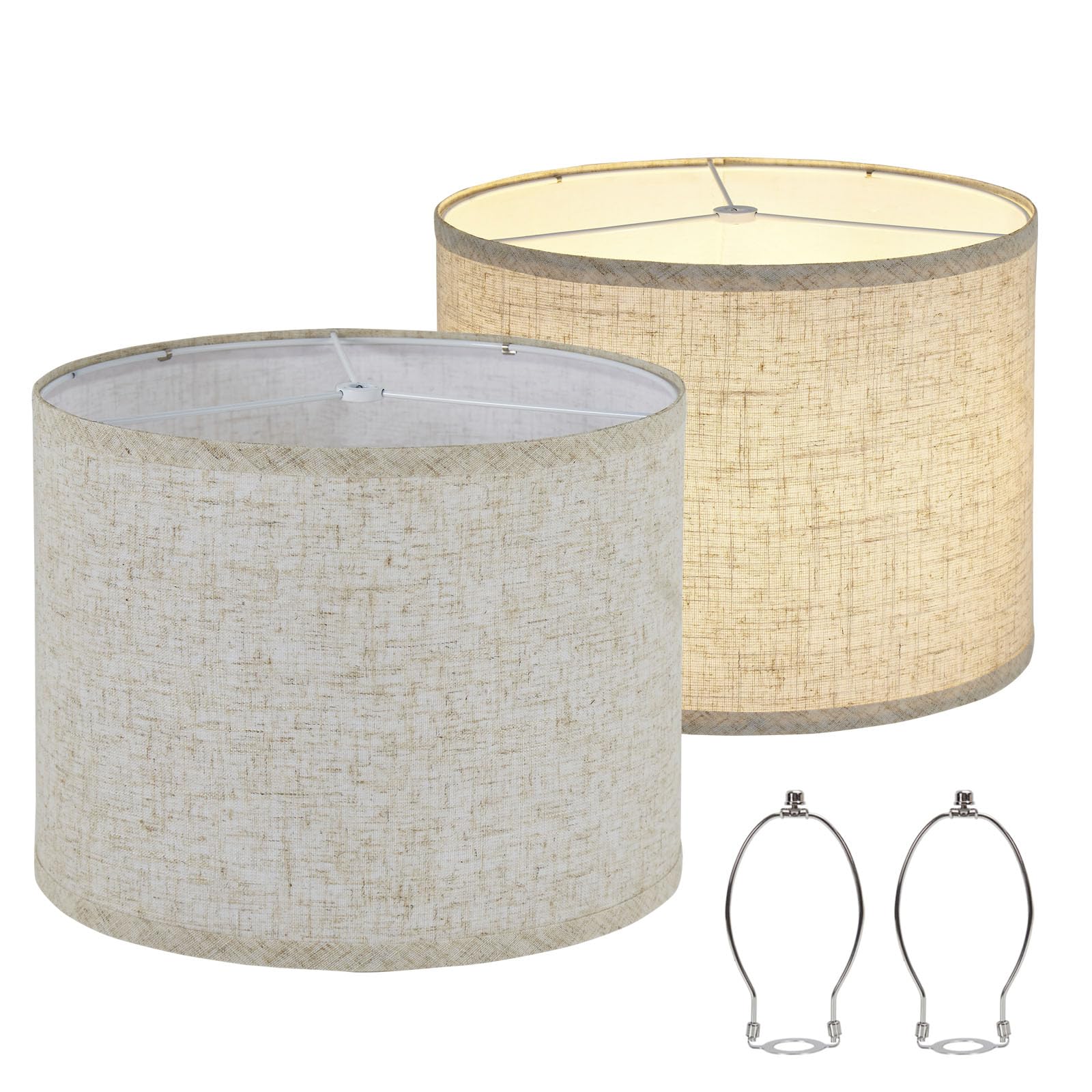 Set of 2 Drum Lamp Shade 13'' Top x 13'' Bottom x 10'' High (Spider) Oatmeal Warm Color for Table Lamps & Floor Lamps Replacemen