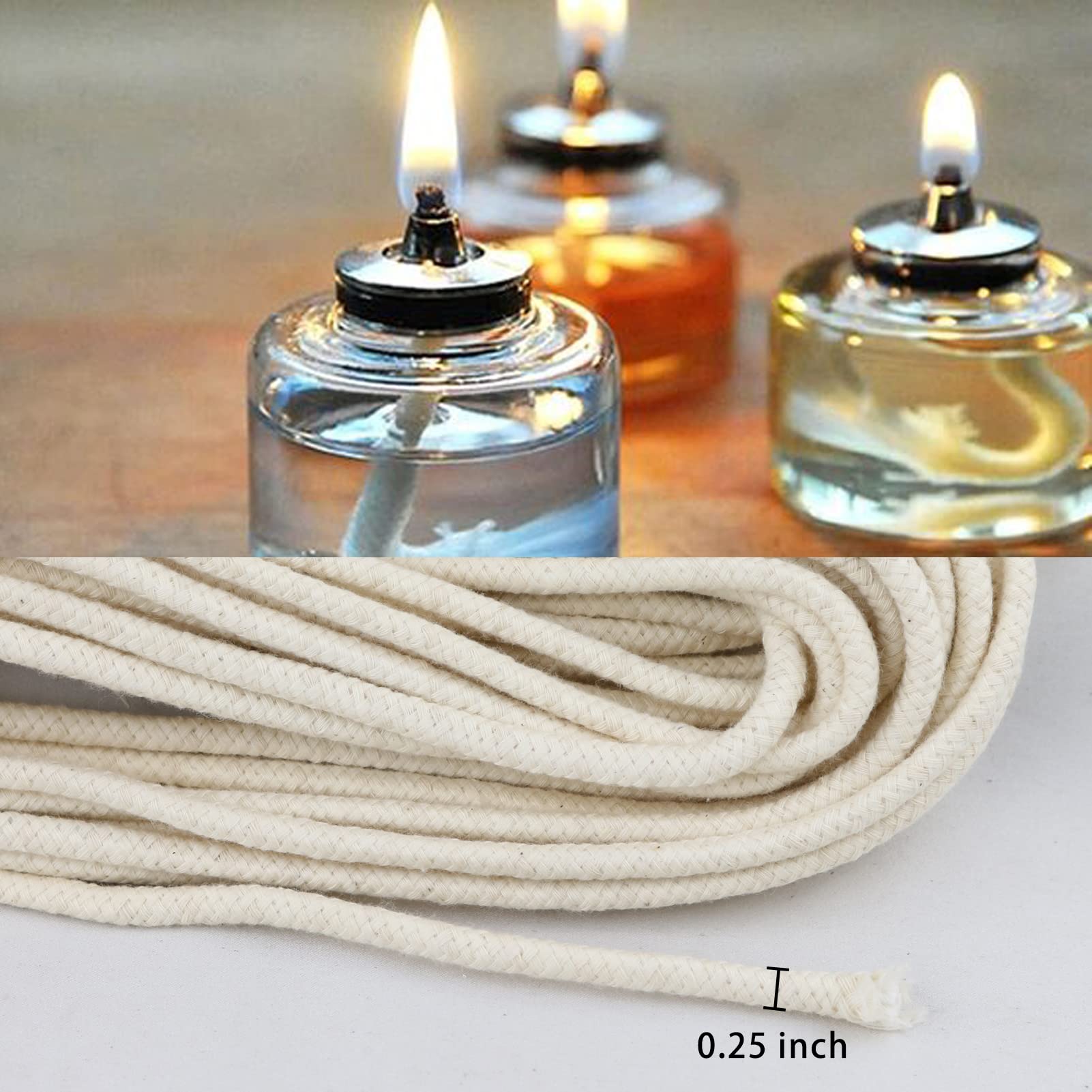 Oil Lamp Mate 50 Feet Roll 1/4&quot; Round Cotton Oil Lamp Wicks Burner