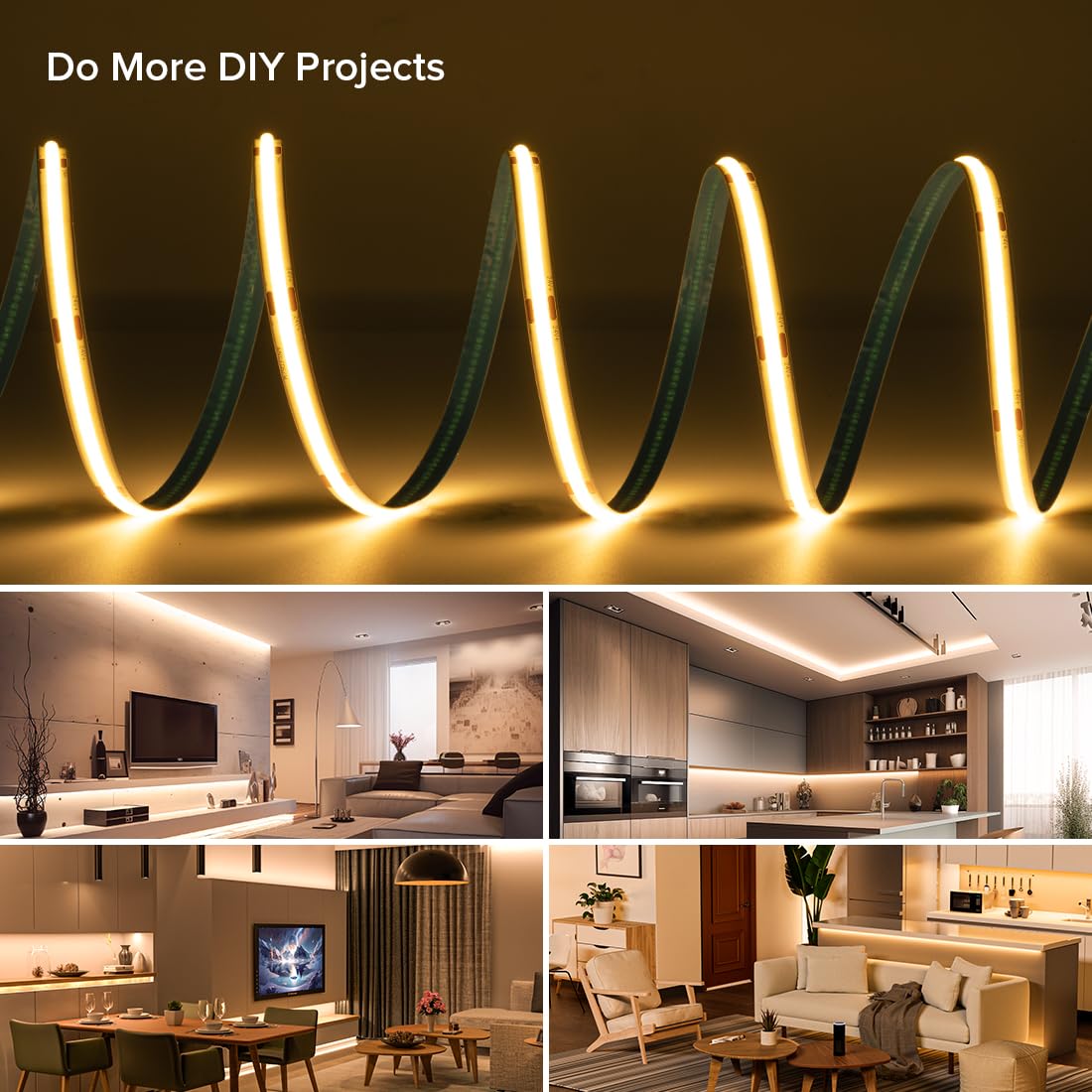 FCOB COB LED Strip Lights 16.4FT Dimmable 2700K Warm White 320LEDs/m DC24V Flexible Cuttable for Home Decor