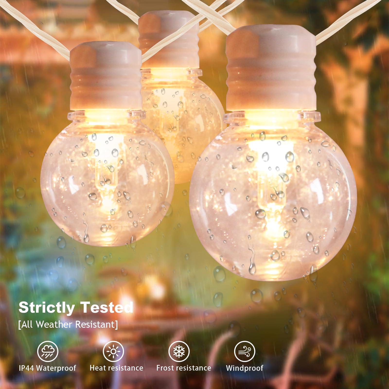 Afirst White Outdoor String Lights 34Ft With100 Led Bulbs Waterproof Patio Lights For Garden Backyard Holiday