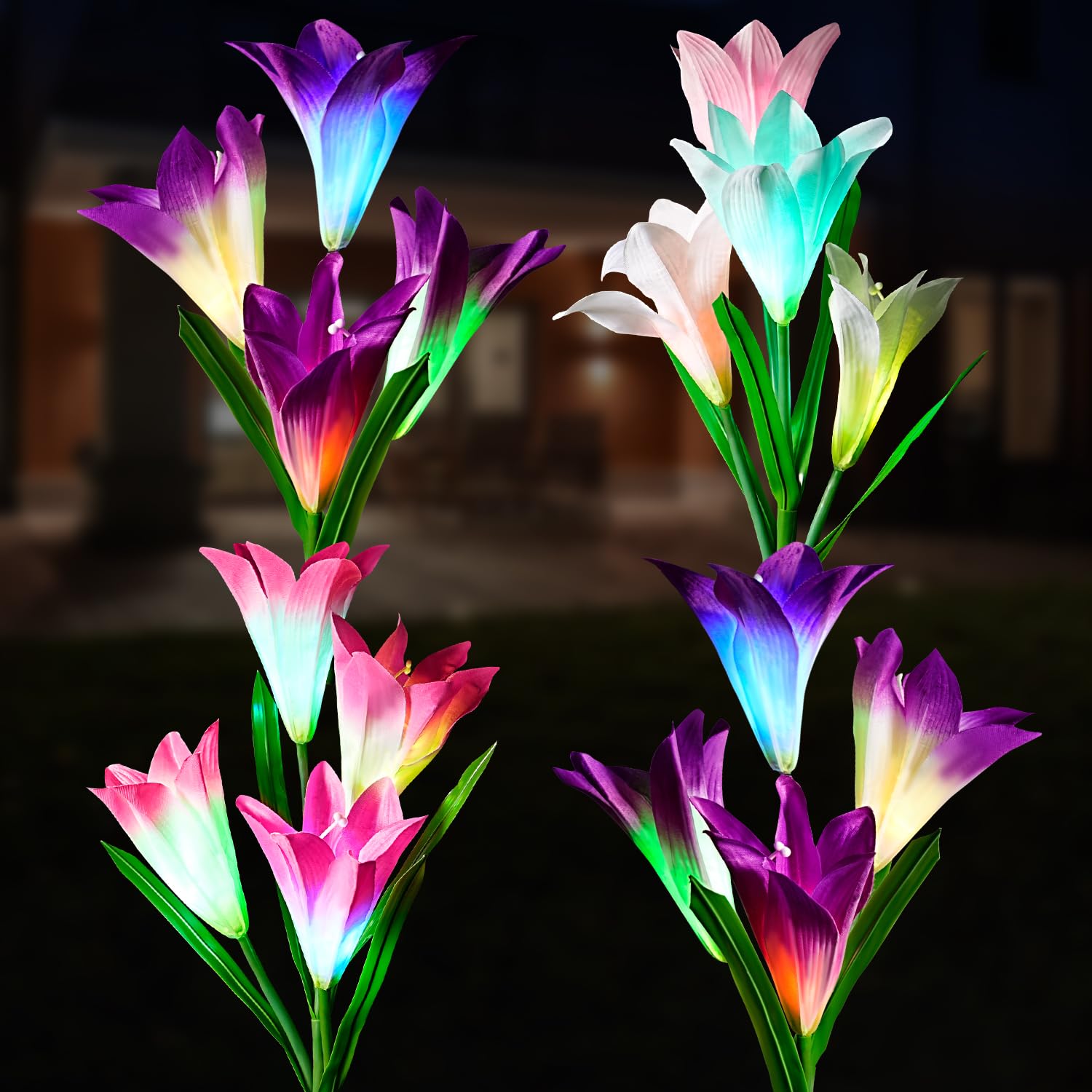 8 Pack Solar Garden Lights Outdoor, 7 Color Changing LED Waterproof Solar Powered Lily Flowers Landscape Lights for Outside Yard