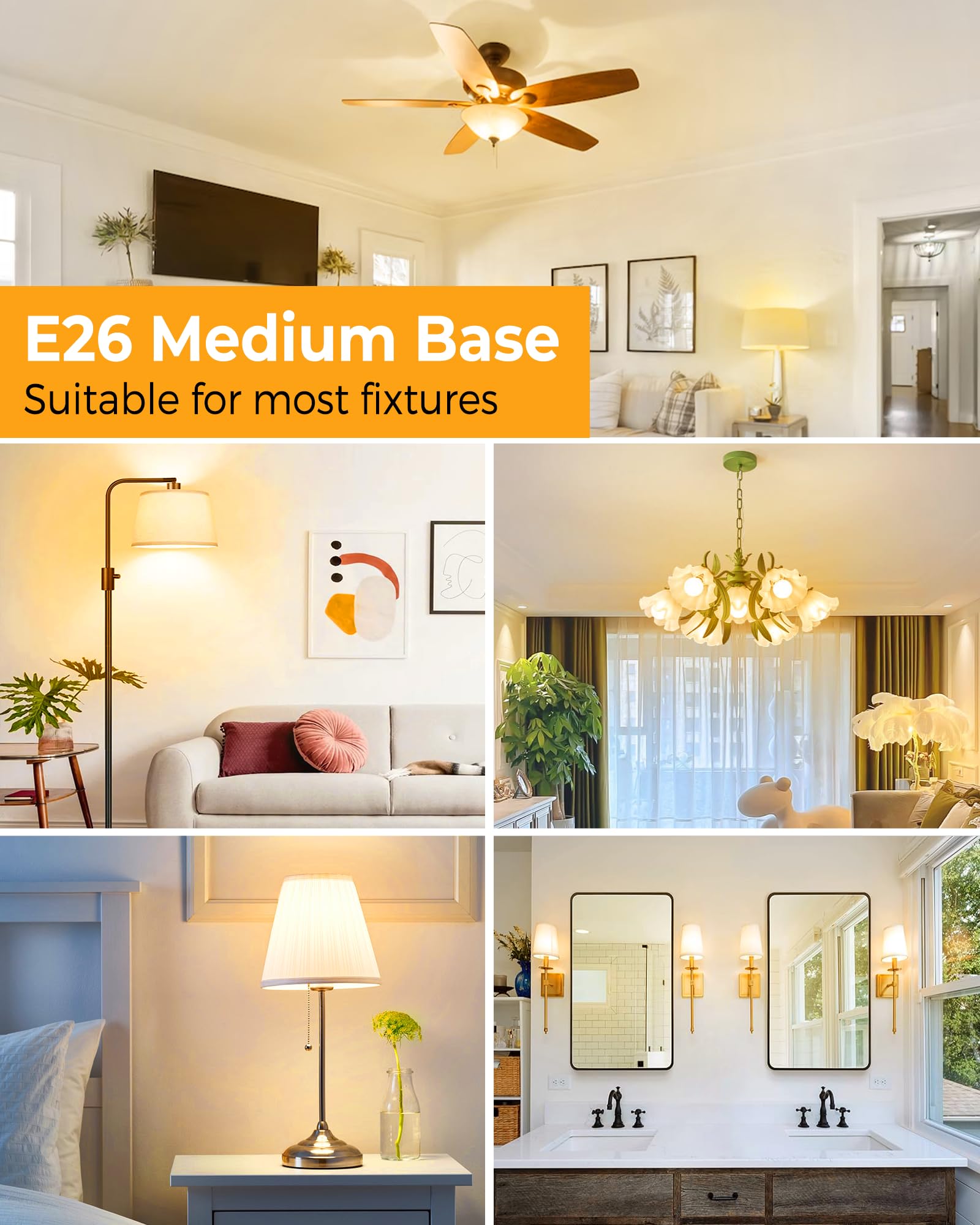 EvaStary G45 LED Light Bulbs, 6W 60W Equivalent, Soft White 3000K, E26 Base, Non-Dimmable, 6 Pack for Home and Party