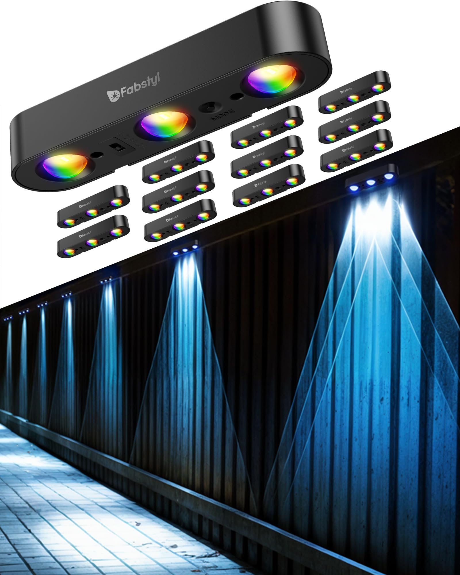 Solar Outdoor Fence Lights Solar Powered 12 Pack, Upgraded 50LM RGB Outdoor Solar Lights with Sync Group Control & 10 Light Mode