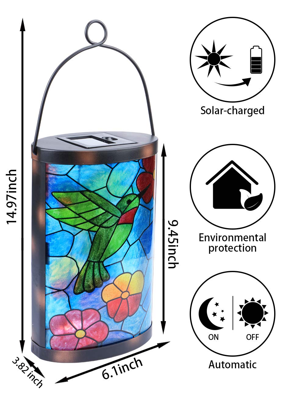MUMTOP Hanging Solar Lantern - Waterproof LED Hummingbird Tabletop Lamp for Outdoor Patio Garden - Blue-Green, Model ohrm004