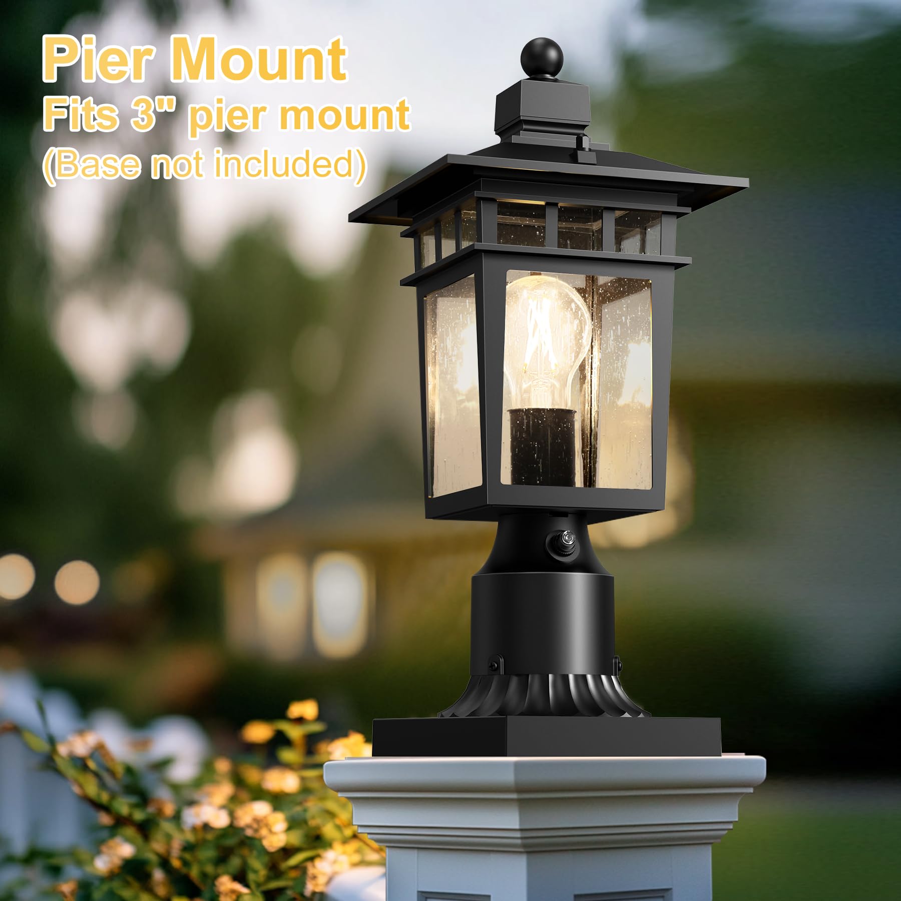 APOTO Dusk to Dawn Outdoor Post Light Fixture, 14.2-Inch Aluminum, Black, Hard Wired, 1-Pack