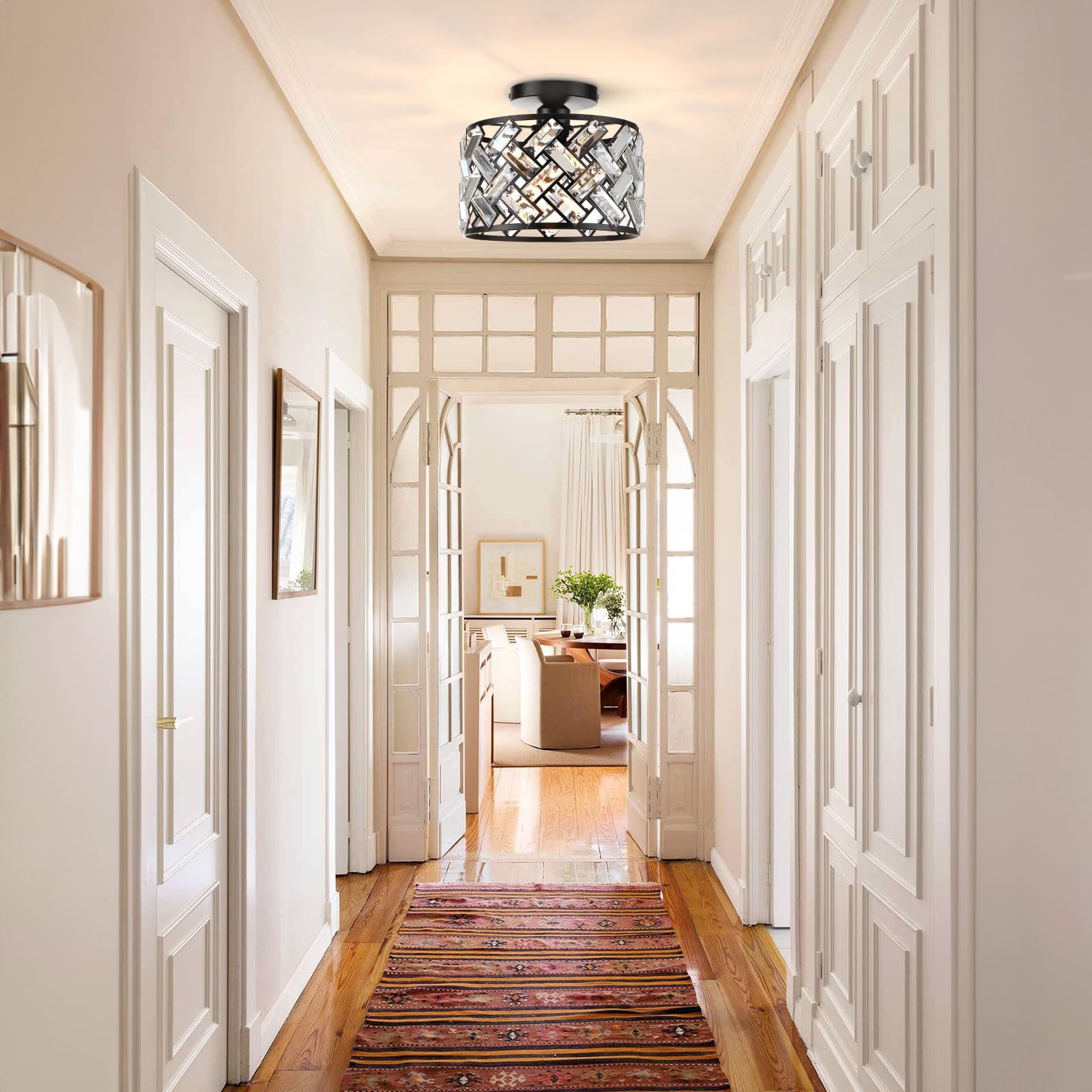 Frideko Home Light Fixtures Ceiling Mount - Black Hallway Light Fixtures Crystal Semi Flush Mount Bedroom Ceiling Lighting For K