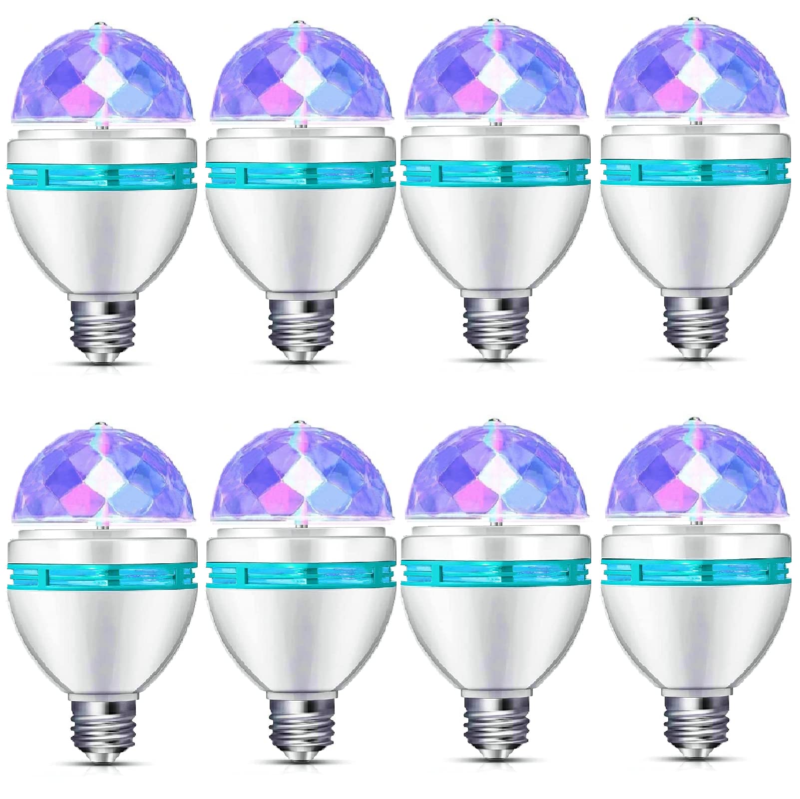 Lanties 8 Pack LED Disco Light Bulb, Rotating Color Changing Strobe with Multi Crystal Effect, E26/E27 Base for Indoor Outdoor P