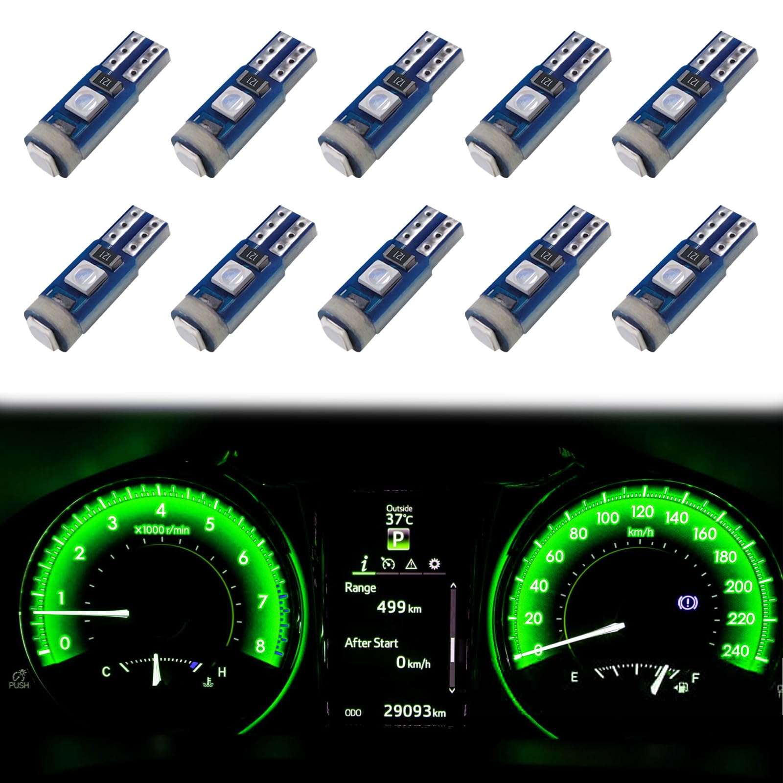 ecocstm 12 PCS T5 LED Bulbs  74 73 37 2721 Instrument Cluster Light Bulb  12 Volt Bright Canbus Error Free LED Dashboard Light Bulb  3030 SMD Automotive Replacement Bulbs (Green)