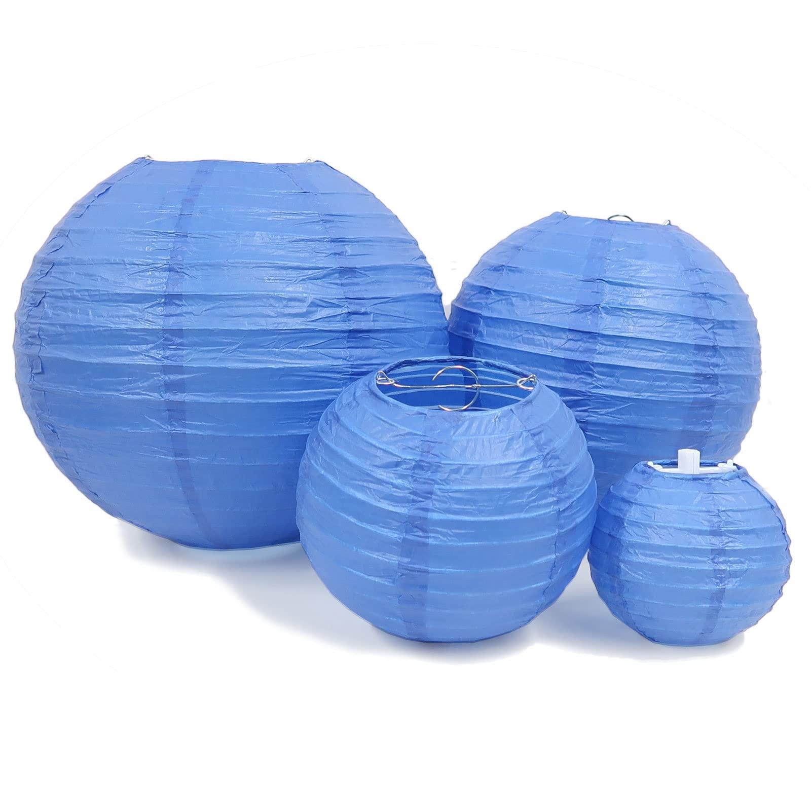 Lurico 16 Pcs Blue/White Paper Lanterns (Size Of 4   , 6   , 8   , 10   ) - Chinese/Japanese Paper Hanging Decorations Ball Lant