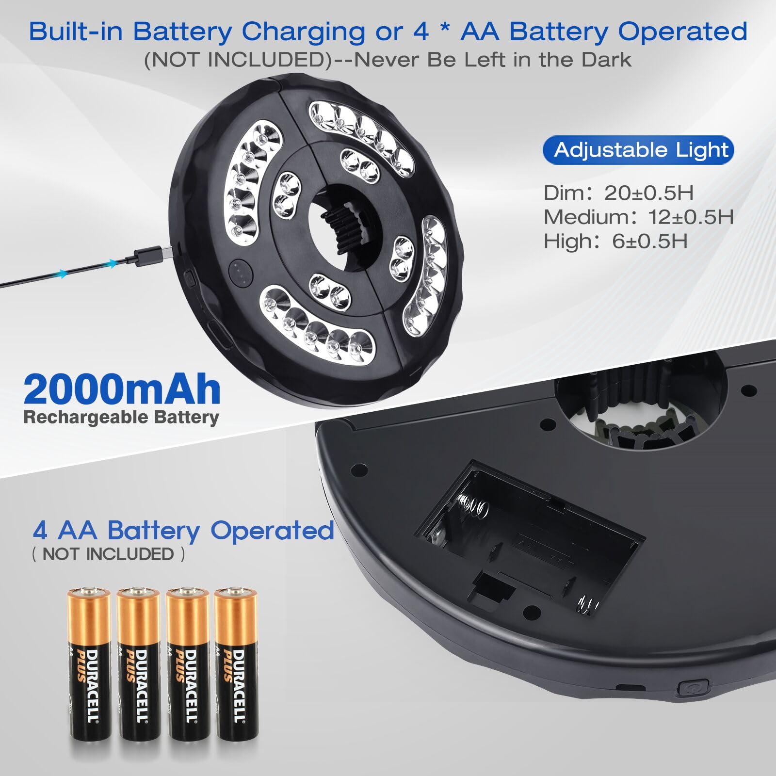 INKEER Dual-Power Patio Umbrella Light-Rechargeable & Battery Operated Umbrella Lights,3 Lighting Modes Cordless,Umbrella Pole L