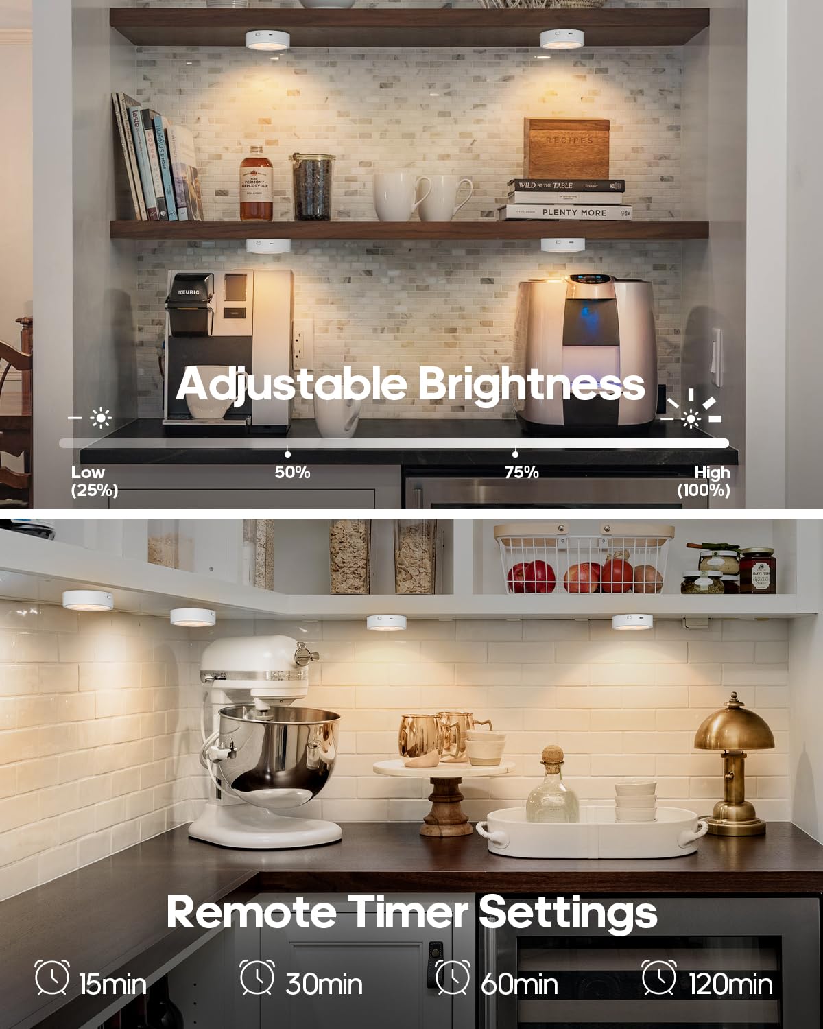 Puck Lights With Remote Control,Under Cabinet Lighting Magnetic,Led Closet Lights Rechargeable,Dimming Tap Light, Stick On Light