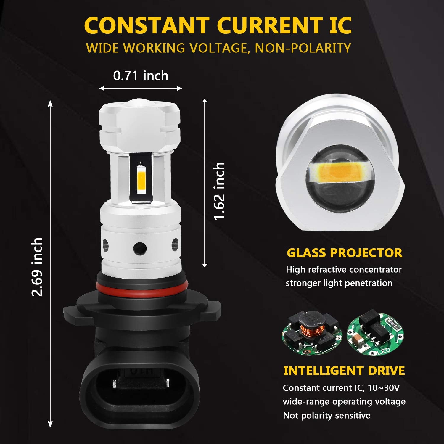 PHINLION 9145 LED Fog Light Bulbs, 3800 Lumens, H10/9145/9045 Size, 3000K Golden Yellow, Pack of 2