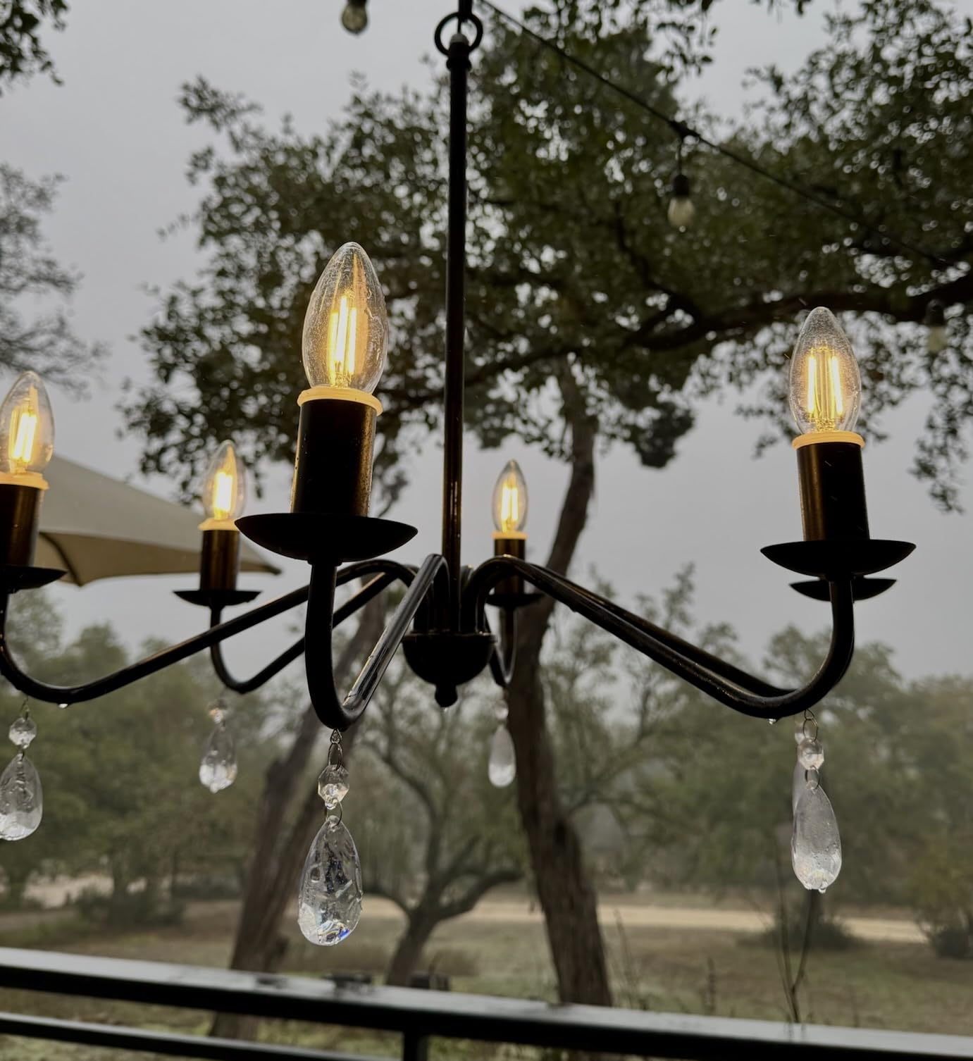 Brink House Black Farmhouse Outdoor 6 Light Plug-In Chandelier H19   Xw23   , Curved Black Arms, And 12 Volt, Ip65 Water Resista
