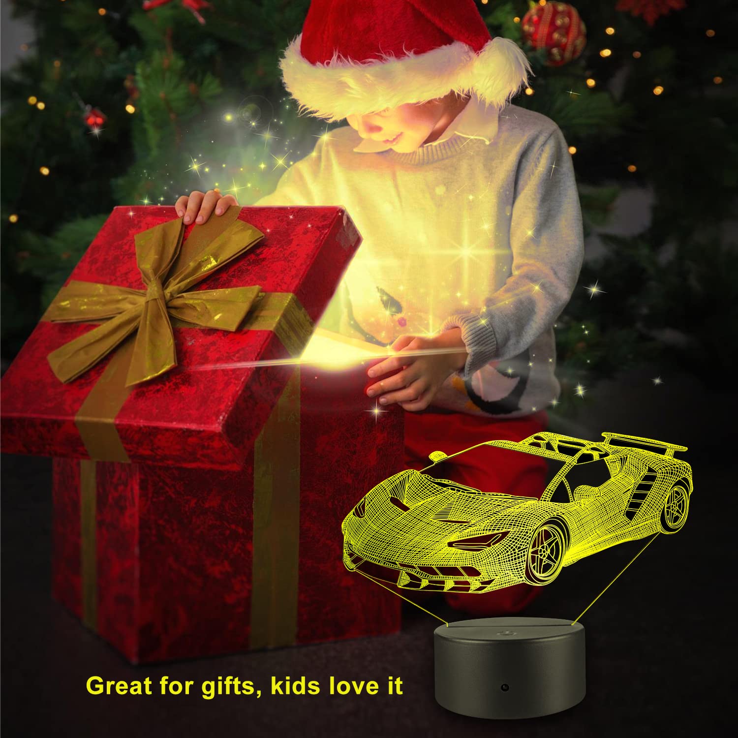 Flyonsea Race Car Gifts,Car Lamp Car Party Supplies 7 Color Changing Nightlight With Touch And Remote Control(Timer,Car Light Bi