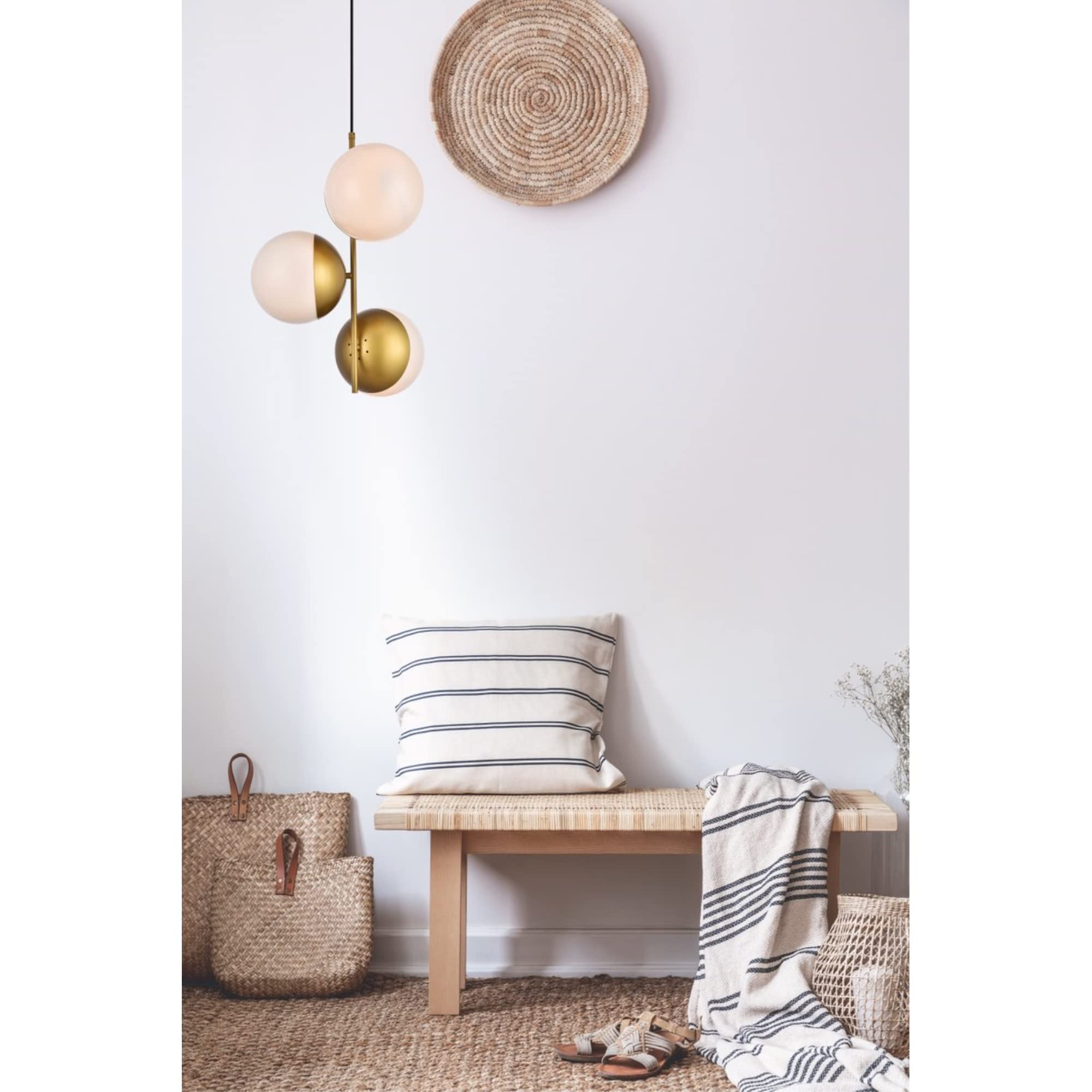 Living District Eclipse 3 Lights Brass Pendant with Frosted White Glass