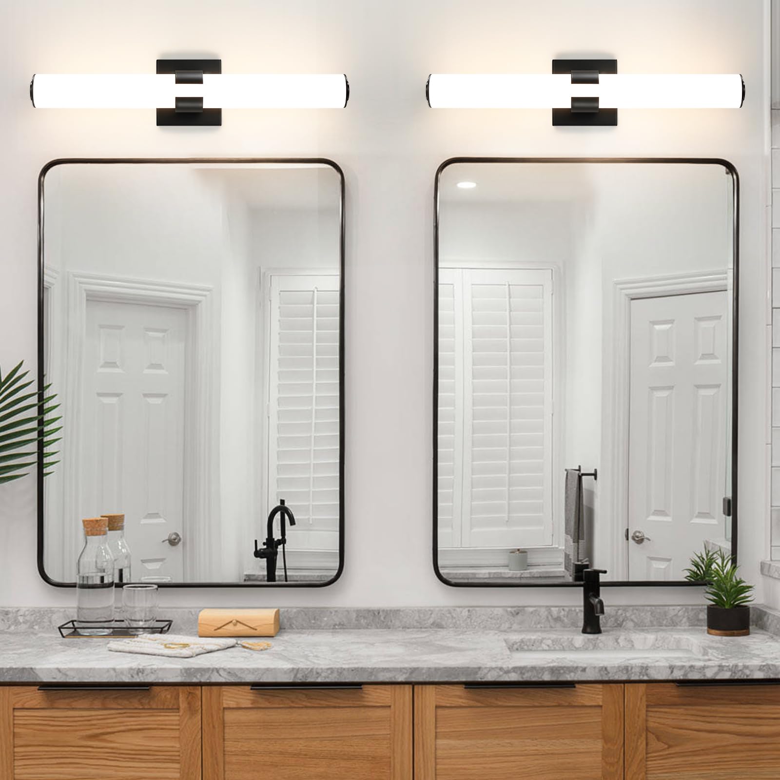 AIJIASI Black LED Vanity Light, 22.8 Inch Modern Bathroom Fixture, 28W Metal Sconce with Acrylic Shade, Model 8078WL-18BK-US