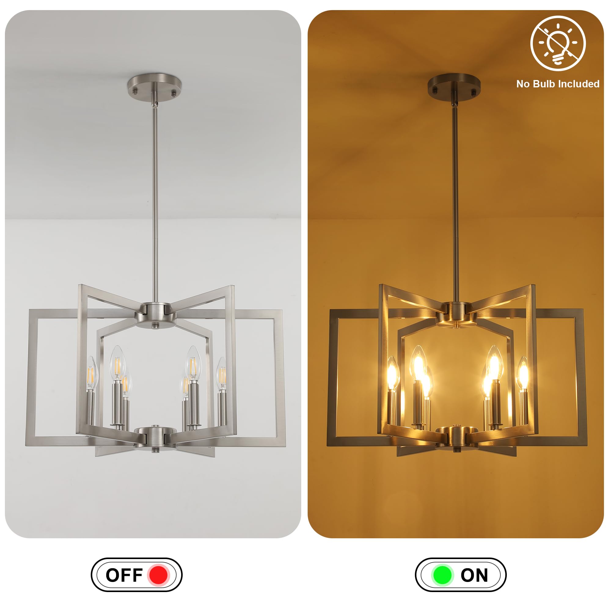 Klgxnrd 6-Light Brushed Nickel Modern Farmhouse Chandelier, Industrial Pendant Light for Kitchen, Dining Room, Entryway