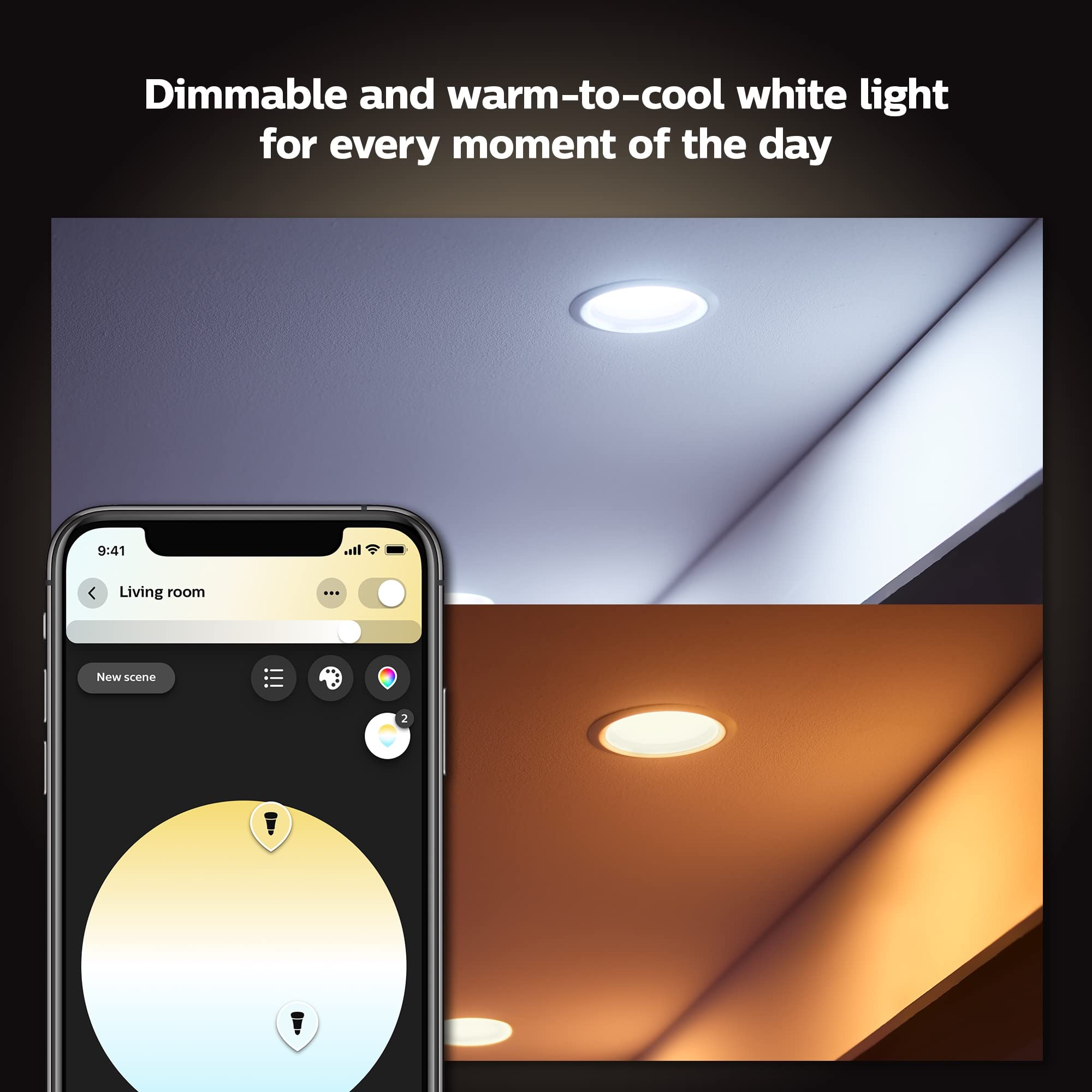 Philips Hue White Ambiance Extra Bright High Lumen Dimmable Led Smart Retrofit Recessed 5/6&quot; Downlight Compatible With Amazon Alexa Apple Homekit And Google Assistant, 4-Pack