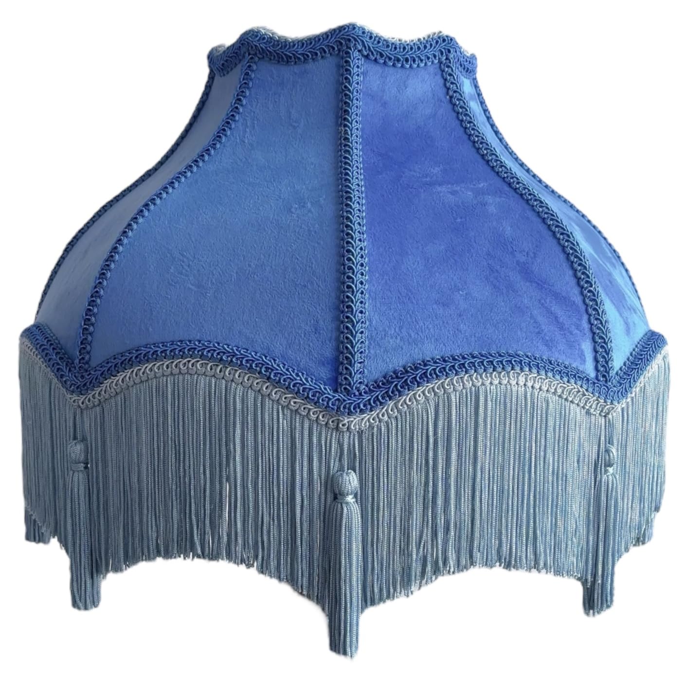 Tristan Home Enhanced Classic Victorian Style Bell Shape Scallop Large Velvet Lamp Shade with Tassels and Fringe  14inch Width 11inch Height  (Ocean Blue)  Medium