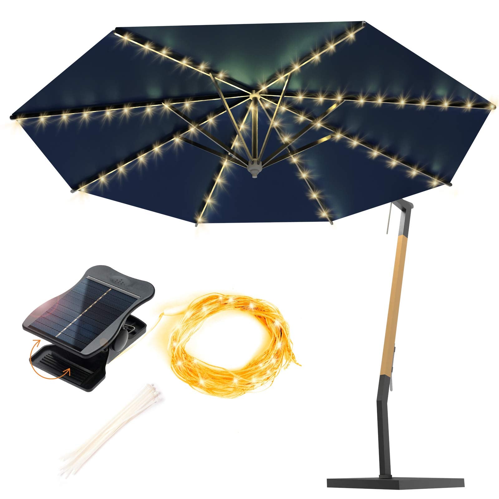 VOOKRY Solar Umbrella Lights Outdoor, Waterproof Solar Powered Patio Umbrella Lights Cordless 8 Modes LED Umbrella Patio Lights 
