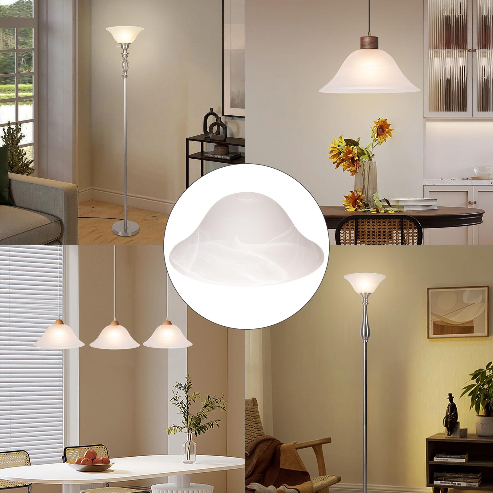 HonoDing Glass Lamp Shade Replacement for E26 Socket Floor Lamps, Alabaster White, Model CX00035
