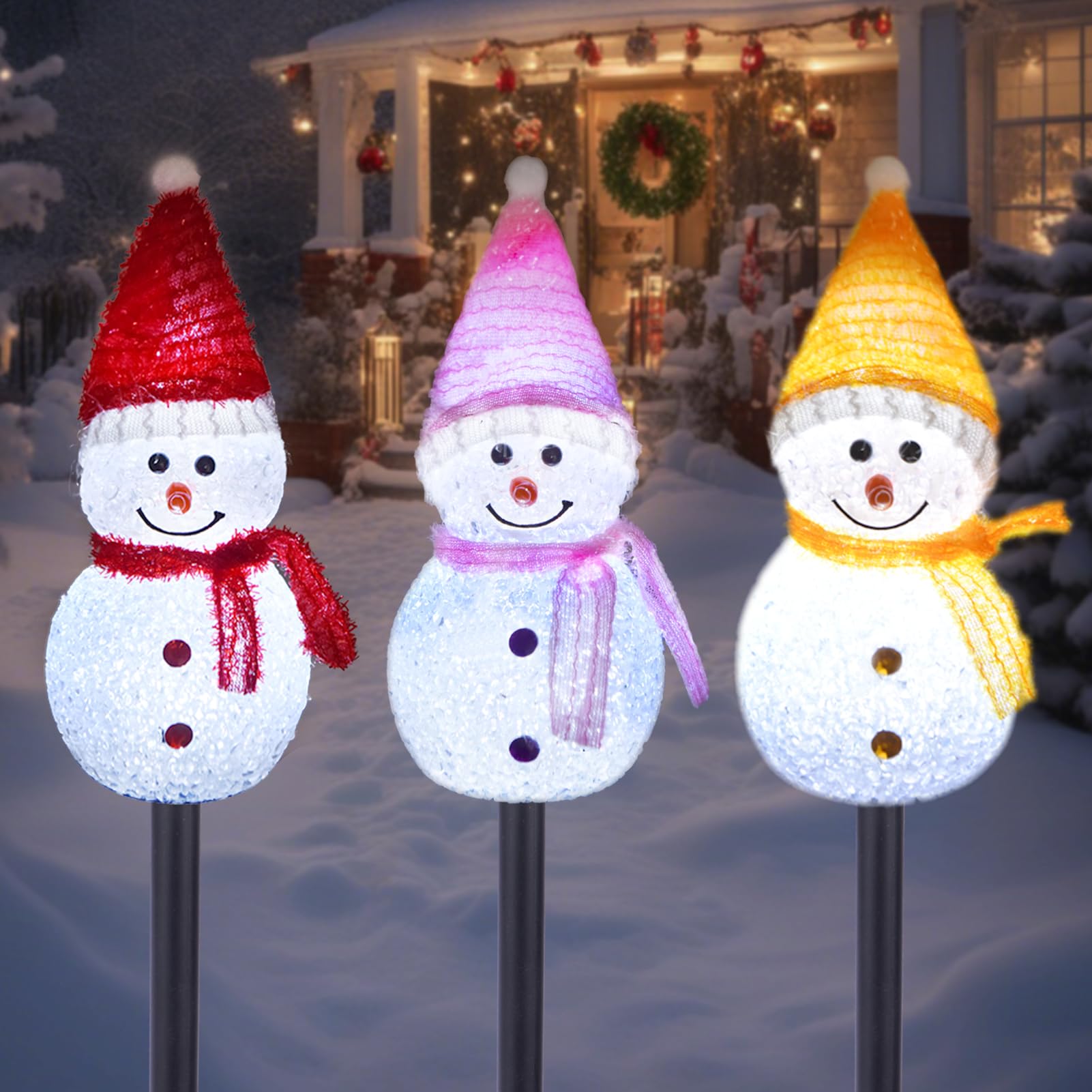 Solar Christmas Pathway Lights Outdoor Decor  Set of 3 Led Snowman Stake Lights  Waterproof Walkway Landscape Light for Winter Yard  Garden  Solar Christmas Decorations