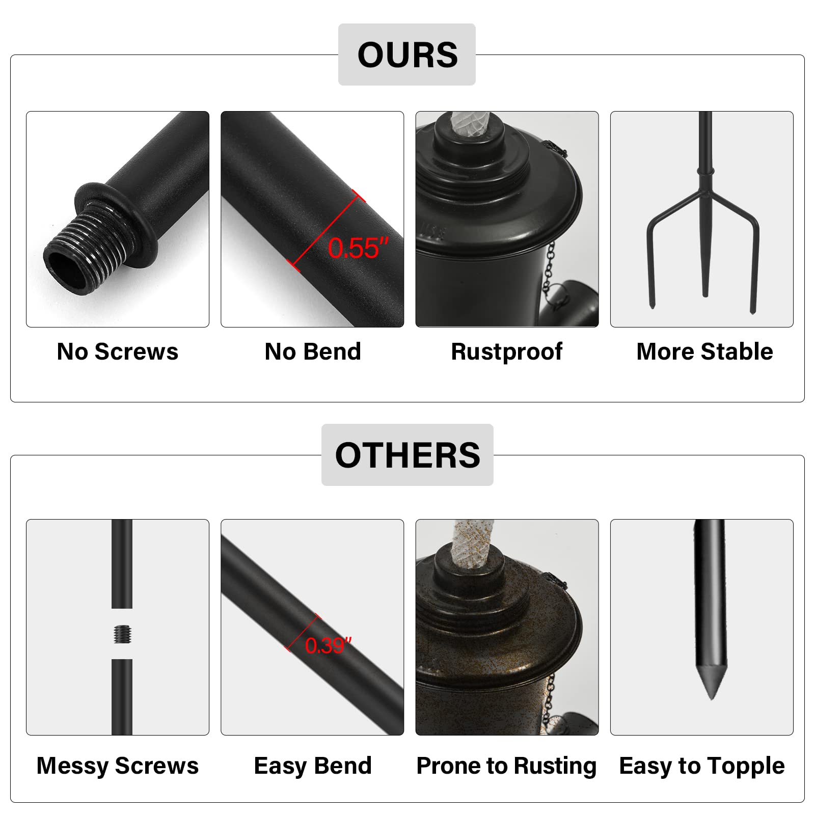 Snogswog 6 Pack Metal Garden Torches - 59 Inch Citronella Outdoor Decor With Grounded Stake