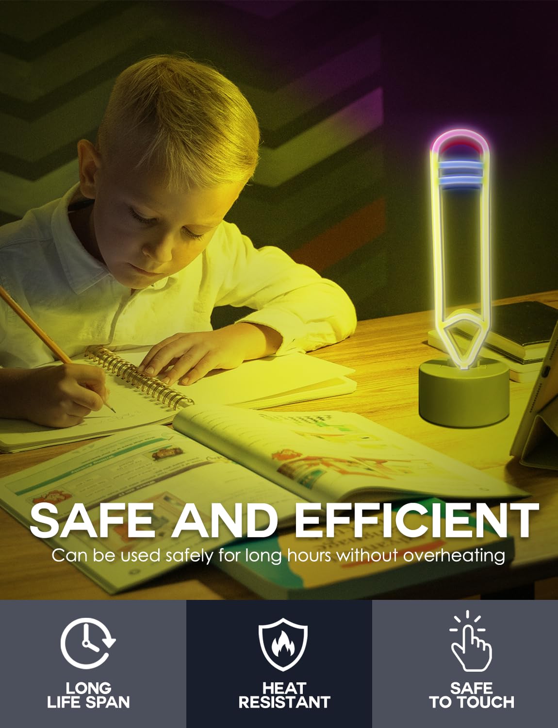 LEBURRY Pencil LED Neon Sign - USB/Battery Powered Desk Lamp for Bedroom, Study Room, Game Room - White Plastic Model