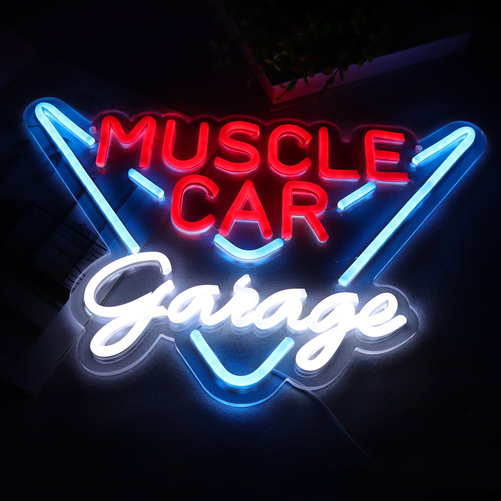 Pugna Muscle Car Garage Neon Signs for Wall Decor Neon Lights for Bedroom Led Business Signs Suitable for Garage Bedroom Man Cav