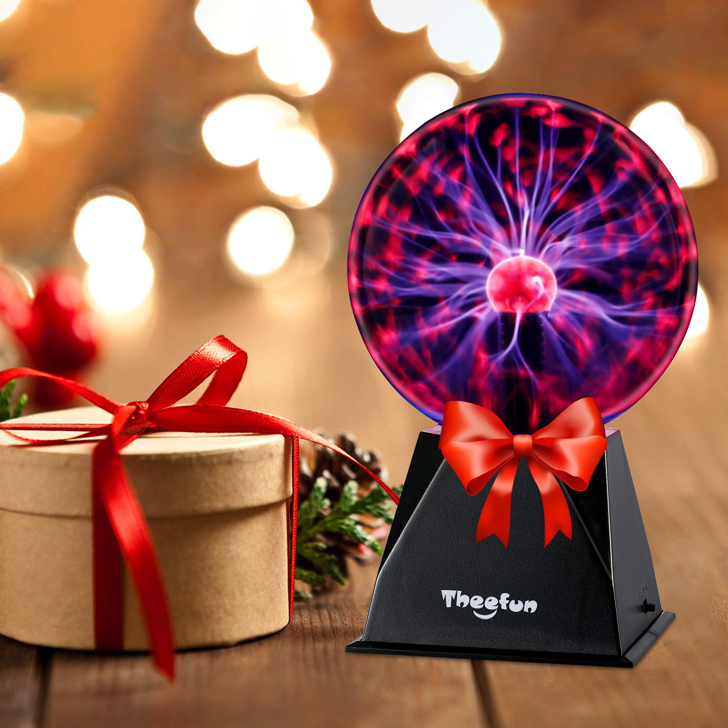 Theefun Plasma Ball Lamp - 6 Inch Touch & Sound Sensitive Plasma Globe - Red - NX-PS