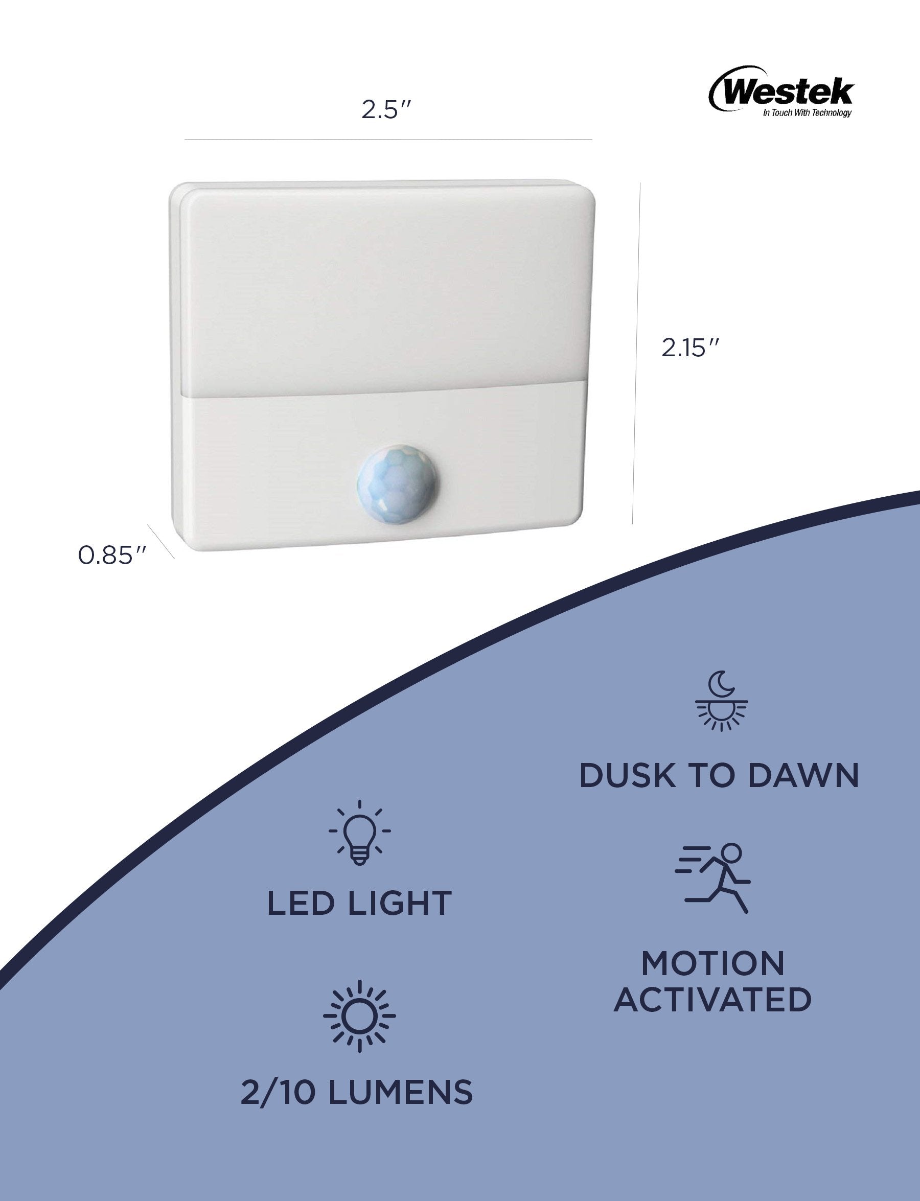 Westek LED Motion Sensor Night Light, Indoor Plug-in, Dusk/Dawn, 2 Lumens, Energy Efficient, Ultra-Slim, White, Model NL-SNTI