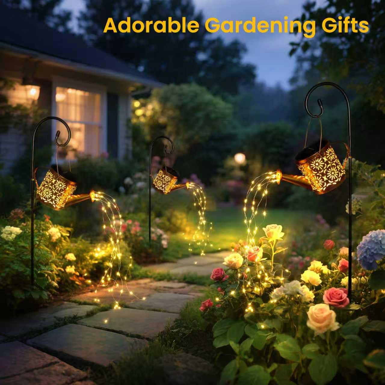 Solar Garden Lights Outdoor Decoration  Metal Solar Watering Can Lights Outdoor Waterproof  Small Patio Light Yard Lawn Pathway Decor  Gardening Gifts For Women Mom Grandma